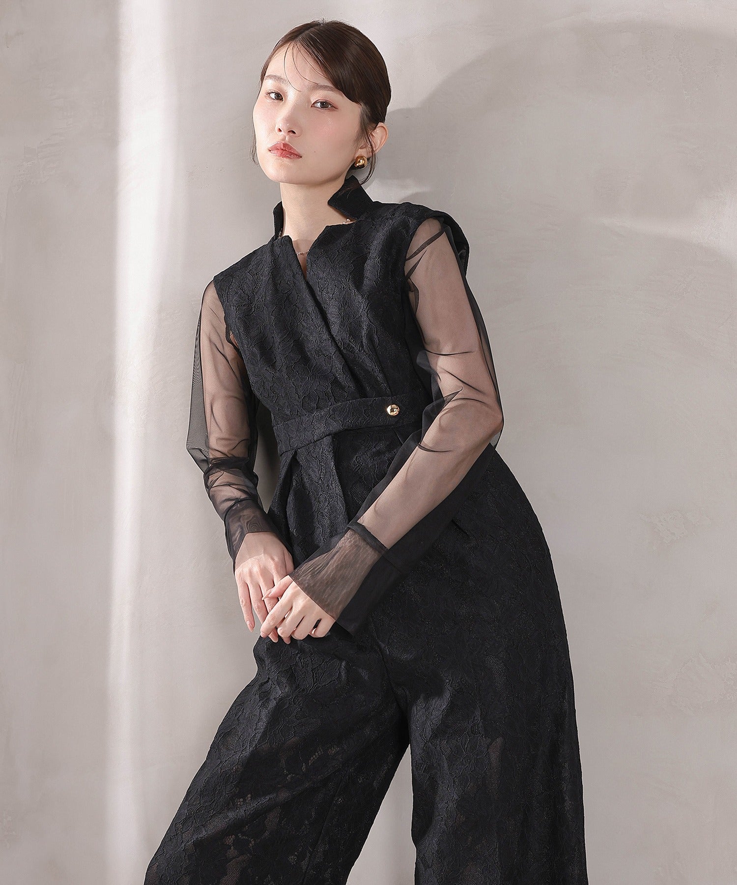 ボンディングレース オールインワン パンツドレス シアートップス 2点セット