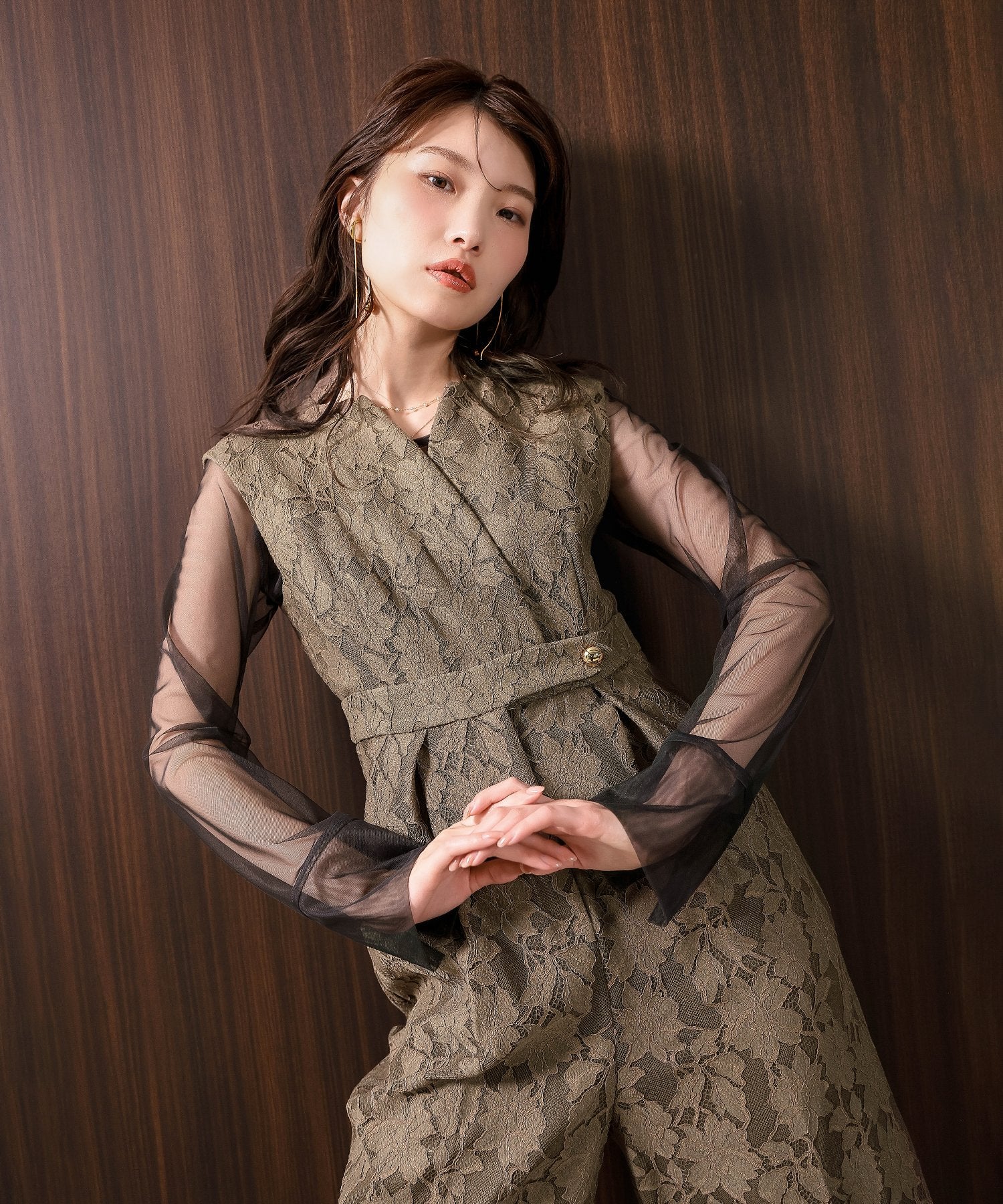 ボンディングレース オールインワン パンツドレス シアートップス 2点セット