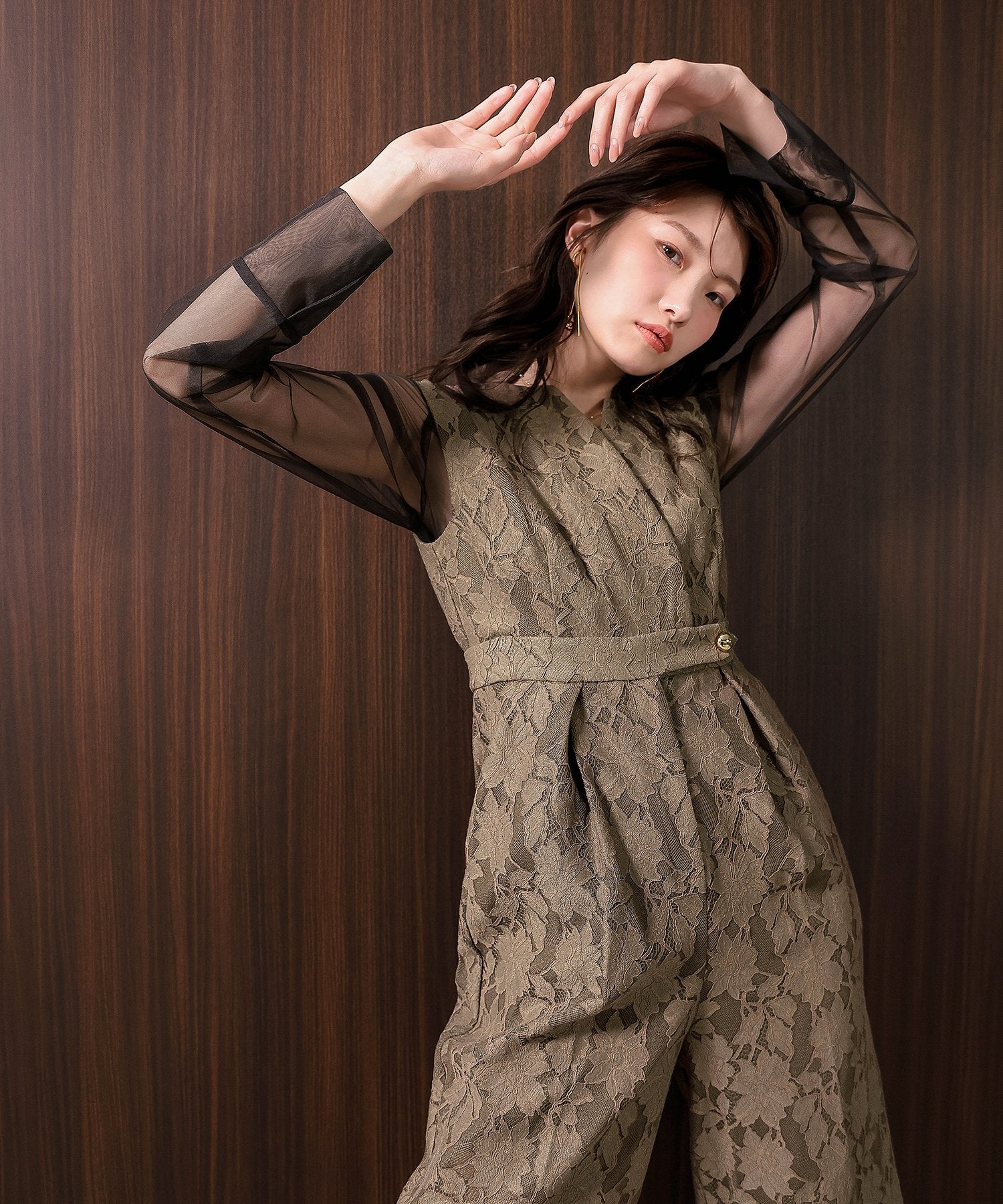 ボンディングレース オールインワン パンツドレス シアートップス 2点セット