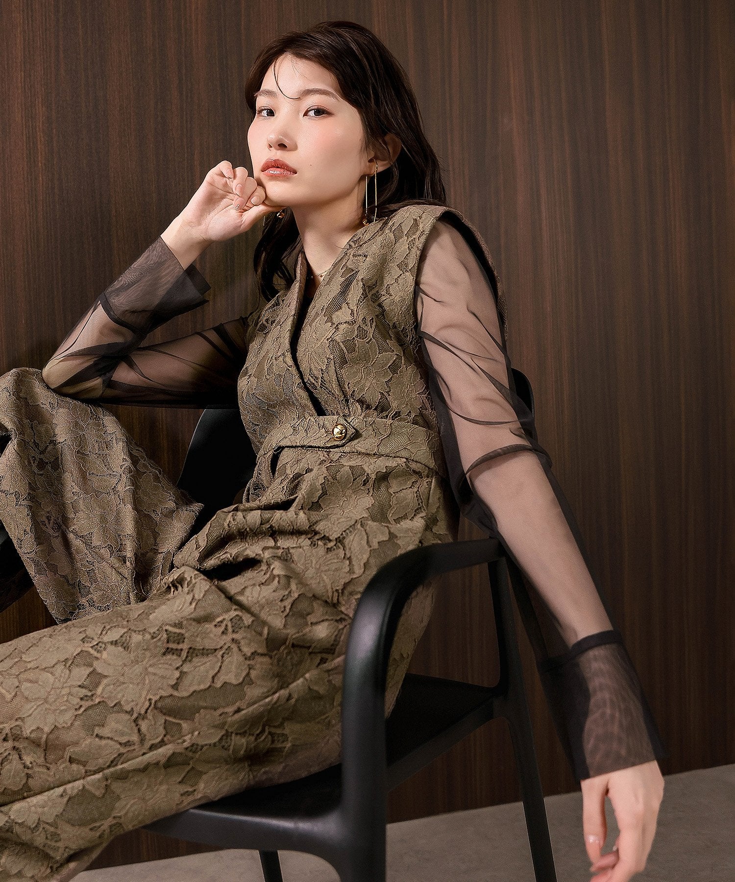 ボンディングレース オールインワン パンツドレス シアートップス 2点セット