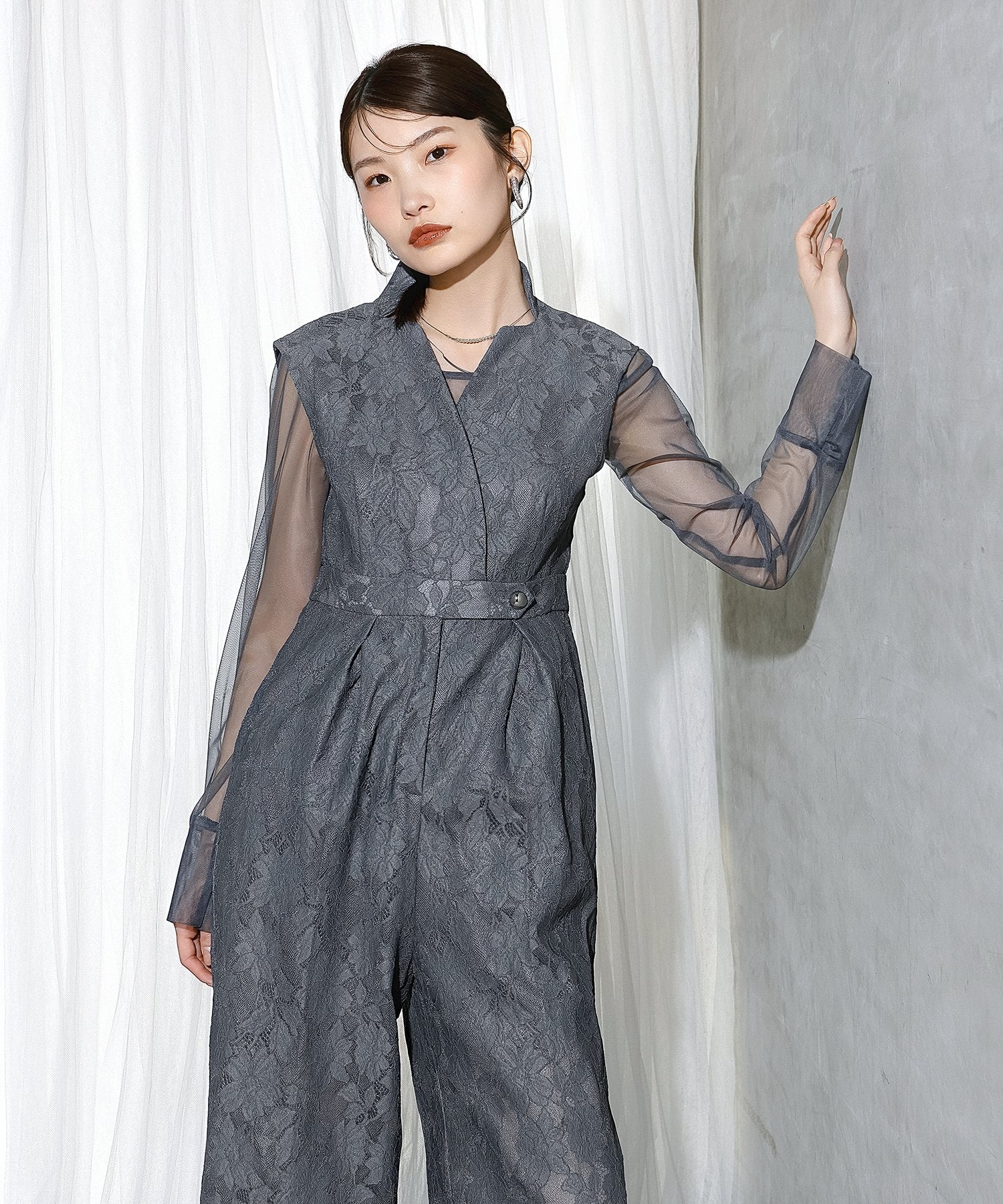 ボンディングレース オールインワン パンツドレス シアートップス 2点セット