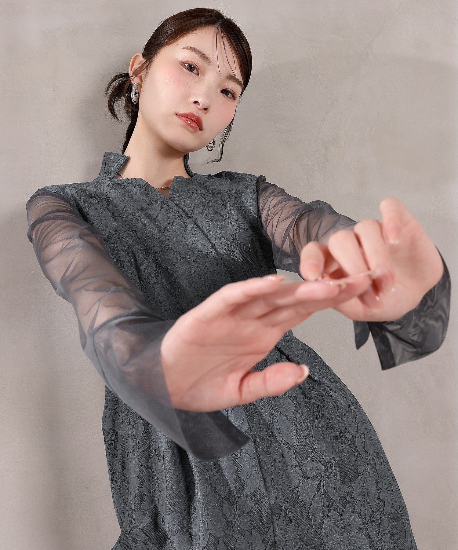 ボンディングレース オールインワン パンツドレス シアートップス 2点セット