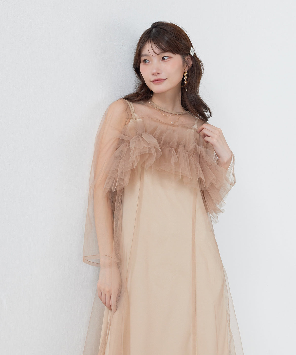 マルチウェイボリュームフラワープリントフリルドレス