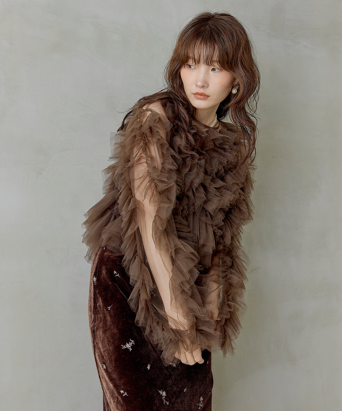 アシンメトリーボリュームチュールトップス