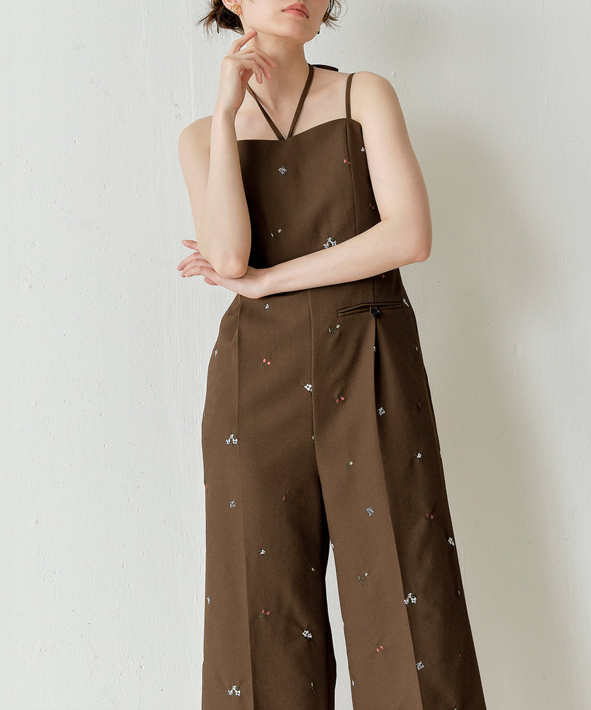 花柄刺繍オールインワンパンツドレス