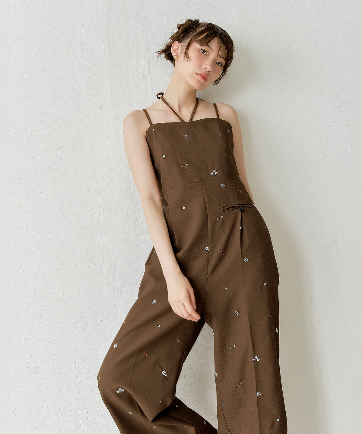 花柄刺繍オールインワンパンツドレス