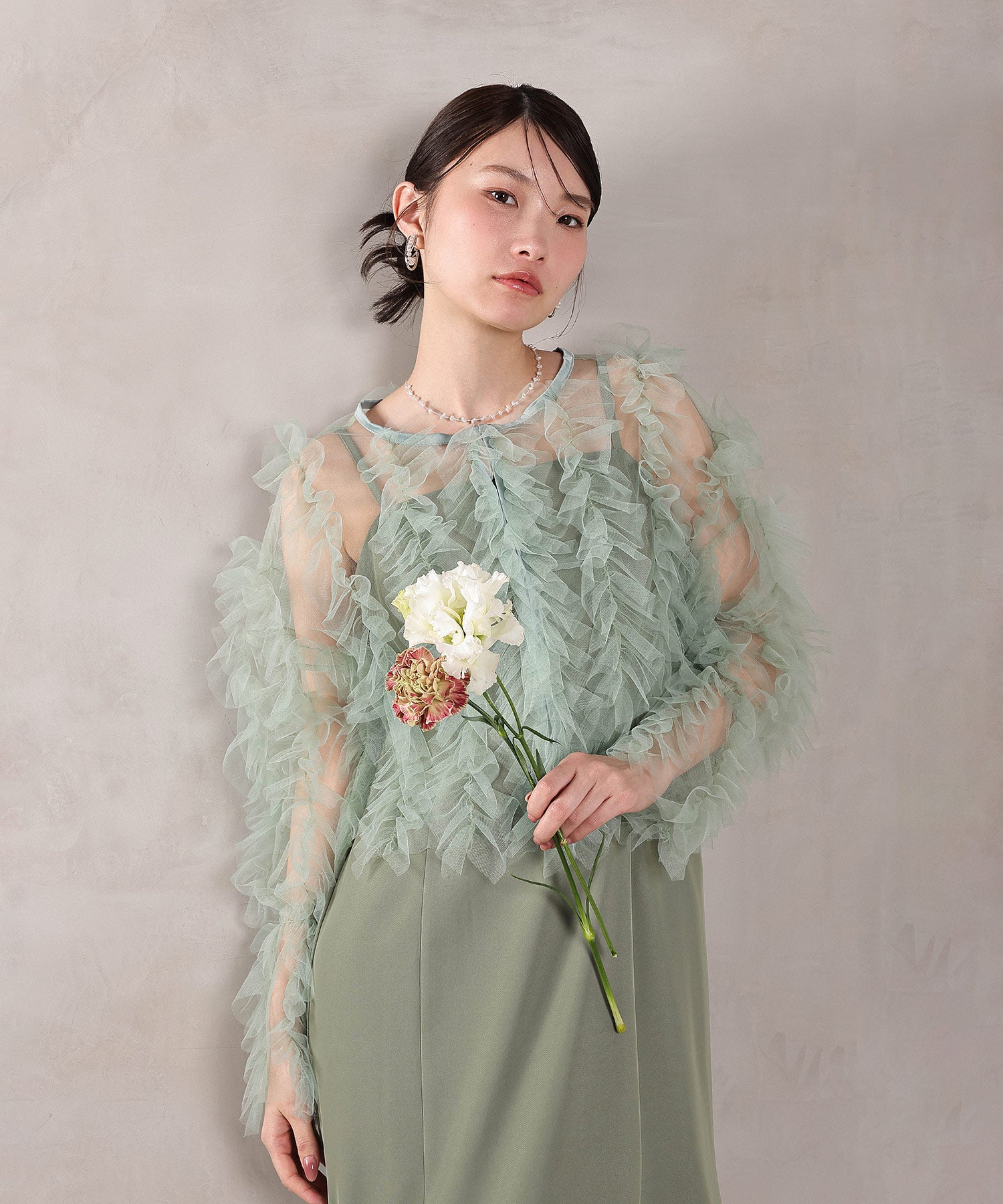 チュールフリル ギャザー ボレロ トップス