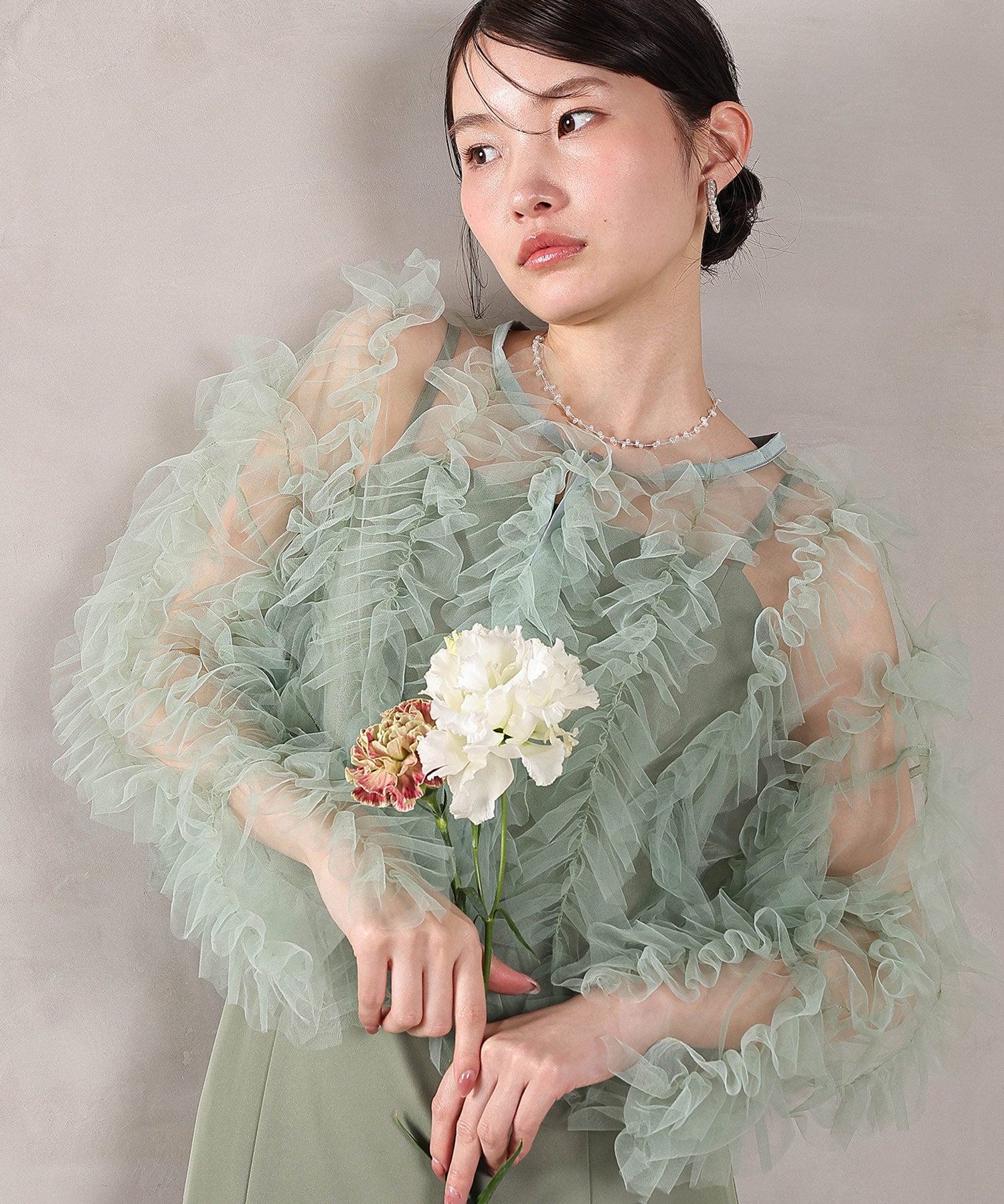 チュールフリル ギャザー ボレロ トップス