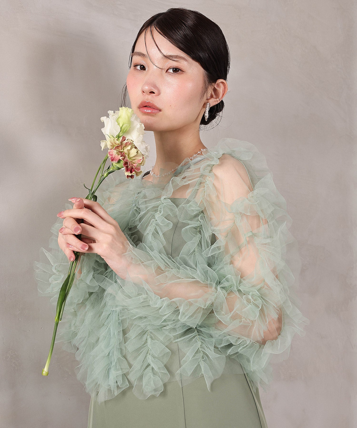 トップス kana チュールフリル ギャザー ボレロ トップス