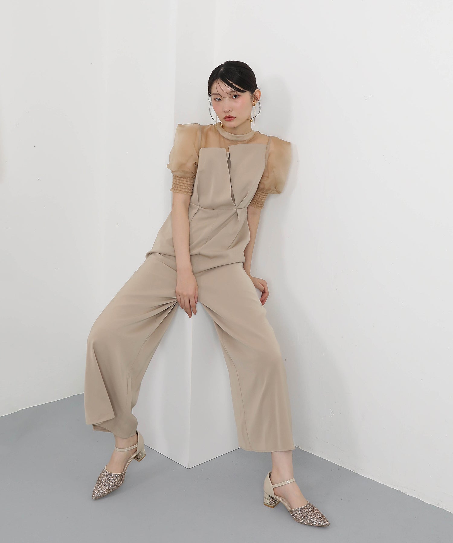 シアーボックススリーブ オケージョン パンツドレス 結婚式ドレス