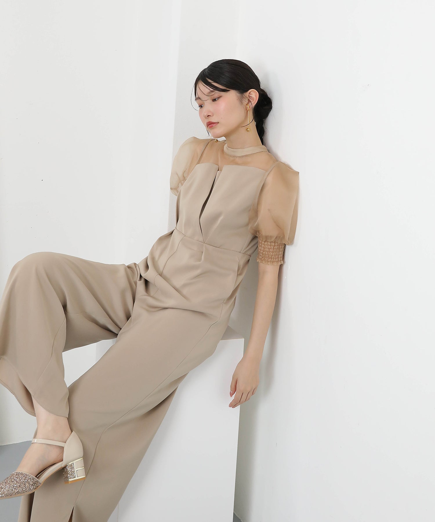 シアーボックススリーブ オケージョン パンツドレス 結婚式ドレス