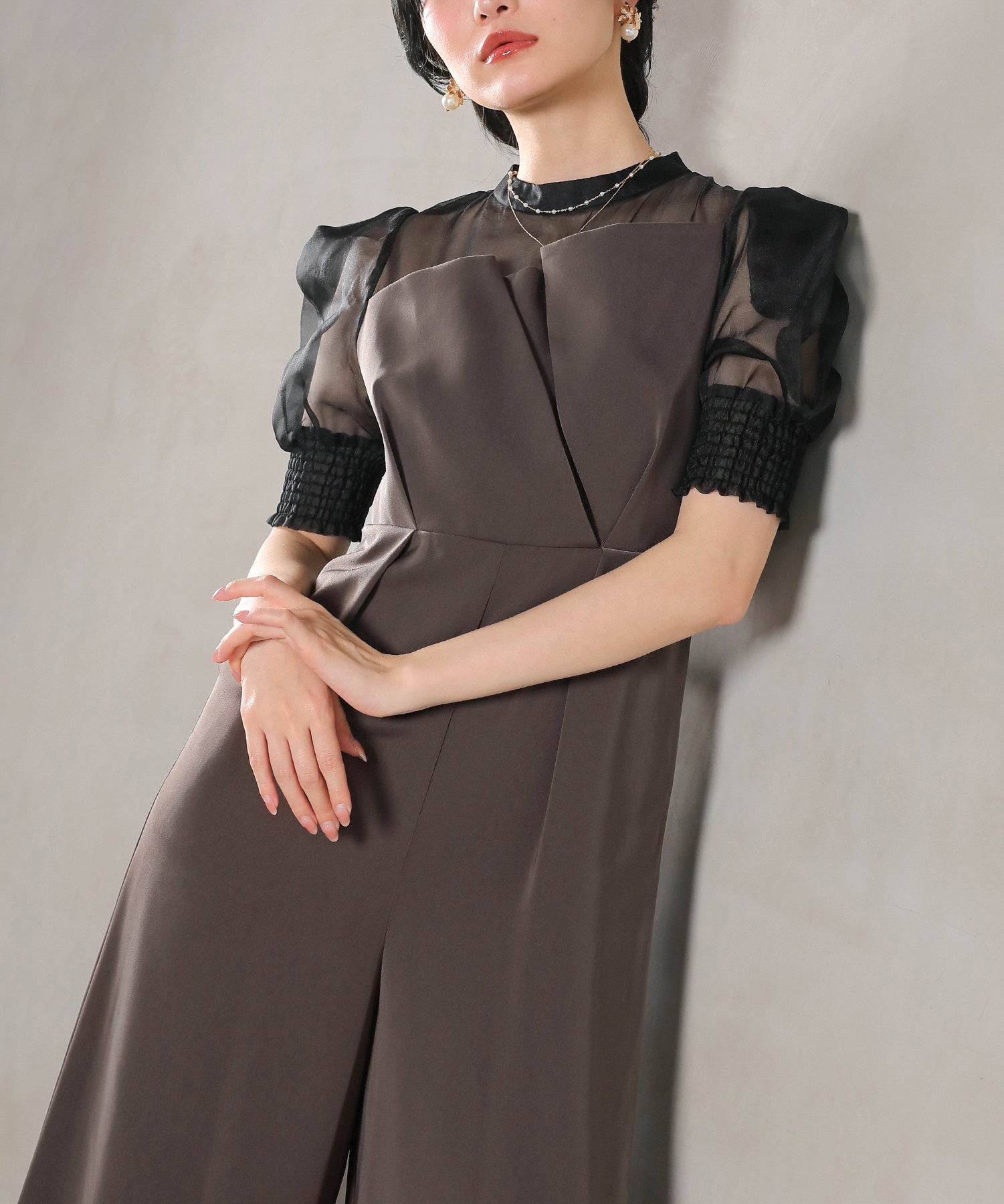 シアーボックススリーブ オケージョン パンツドレス 結婚式ドレス