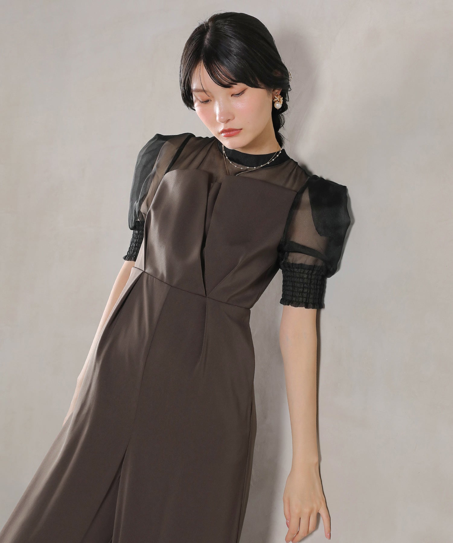 シアーボックススリーブ オケージョン パンツドレス 結婚式ドレス