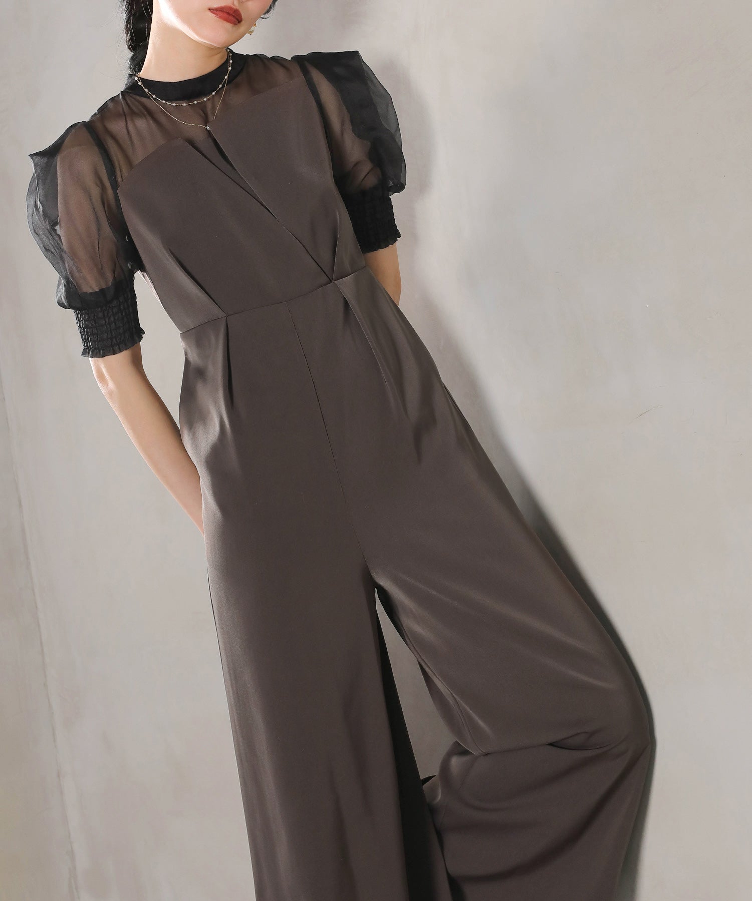 シアーボックススリーブ オケージョン パンツドレス 結婚式ドレス