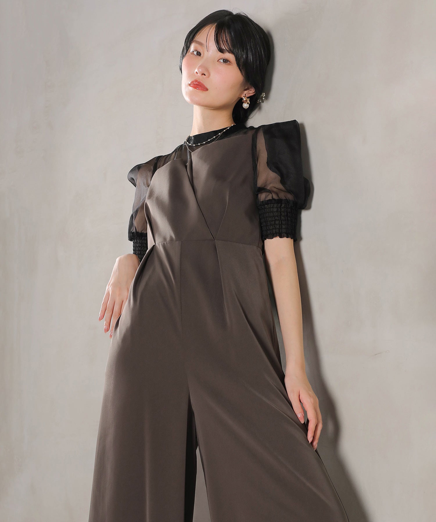 シアーボックススリーブ オケージョン パンツドレス 結婚式ドレス