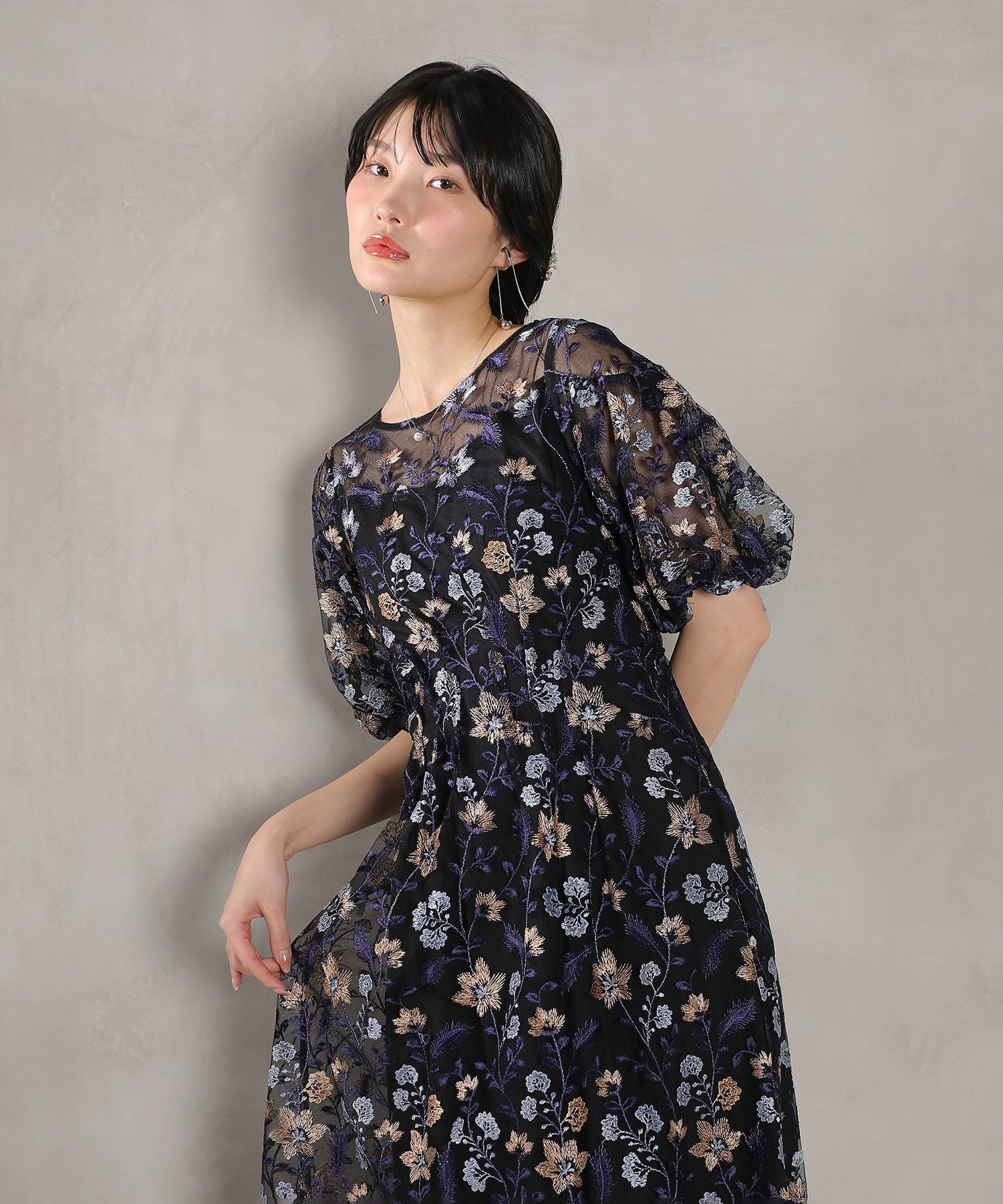 フラワー刺繍 パーティー ドレス 結婚式 お呼ばれ オケージョン