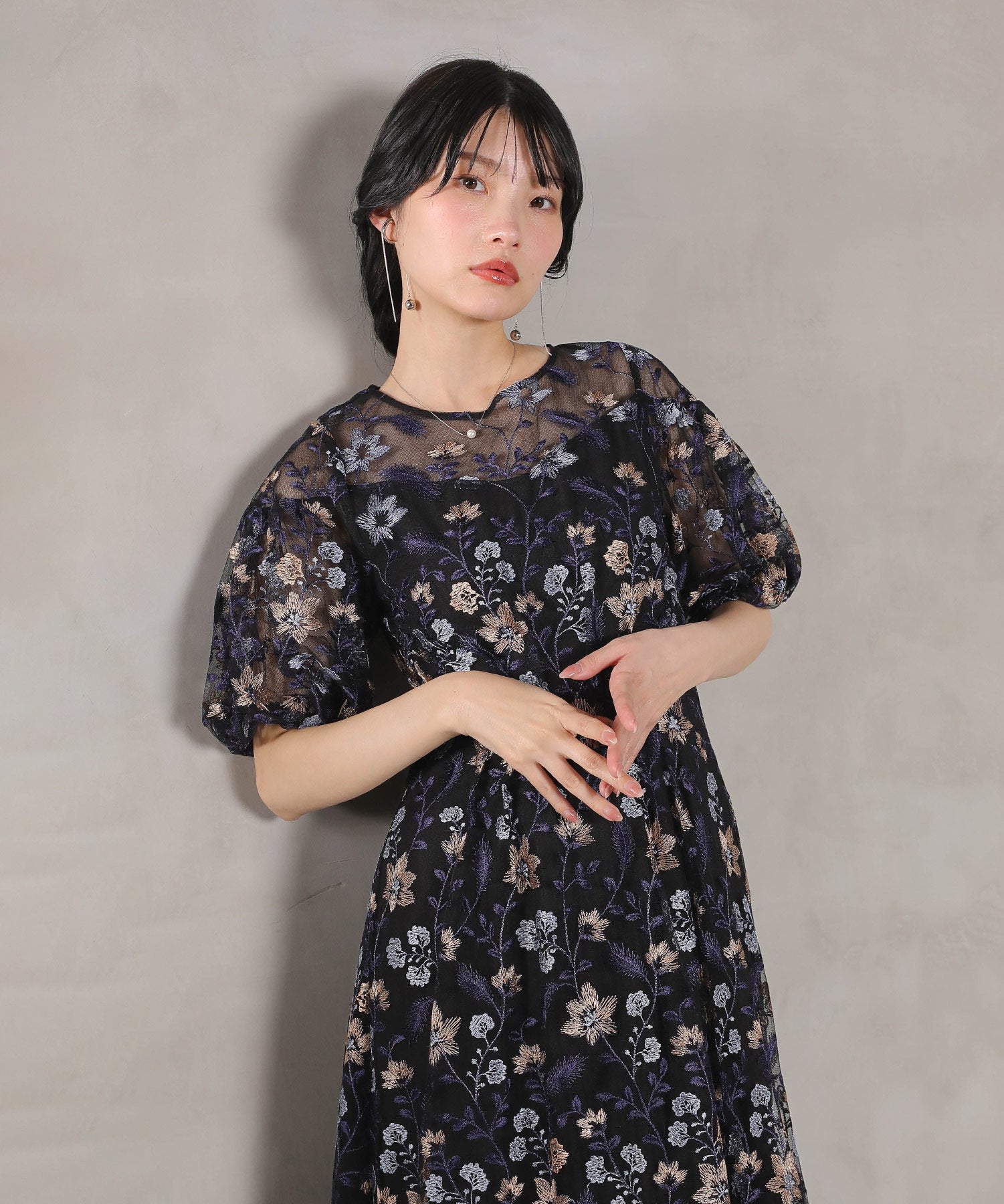 フラワー刺繍 パーティー ドレス 結婚式 お呼ばれ オケージョン