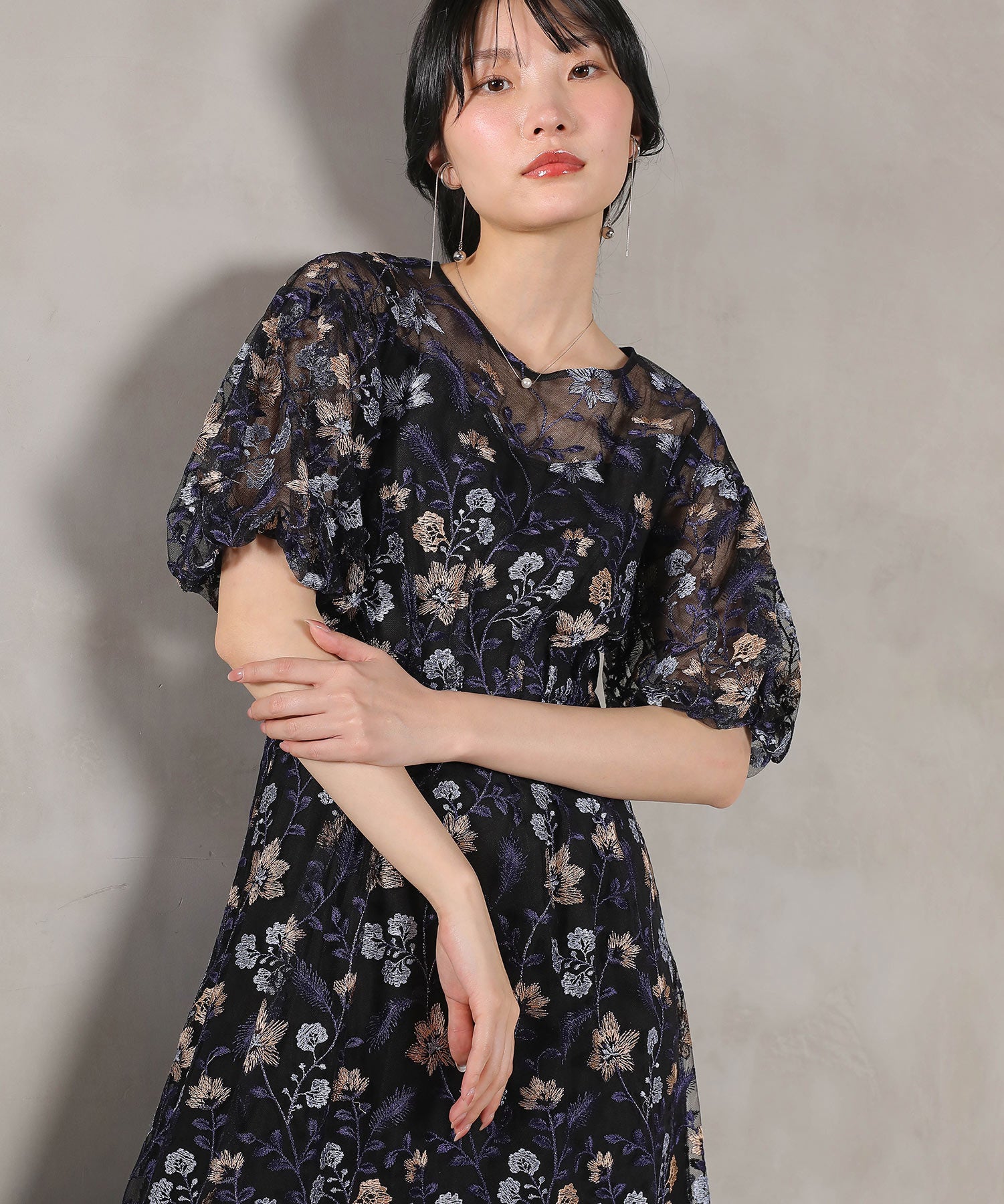 フラワー刺繍 パーティー ドレス 結婚式 お呼ばれ オケージョン