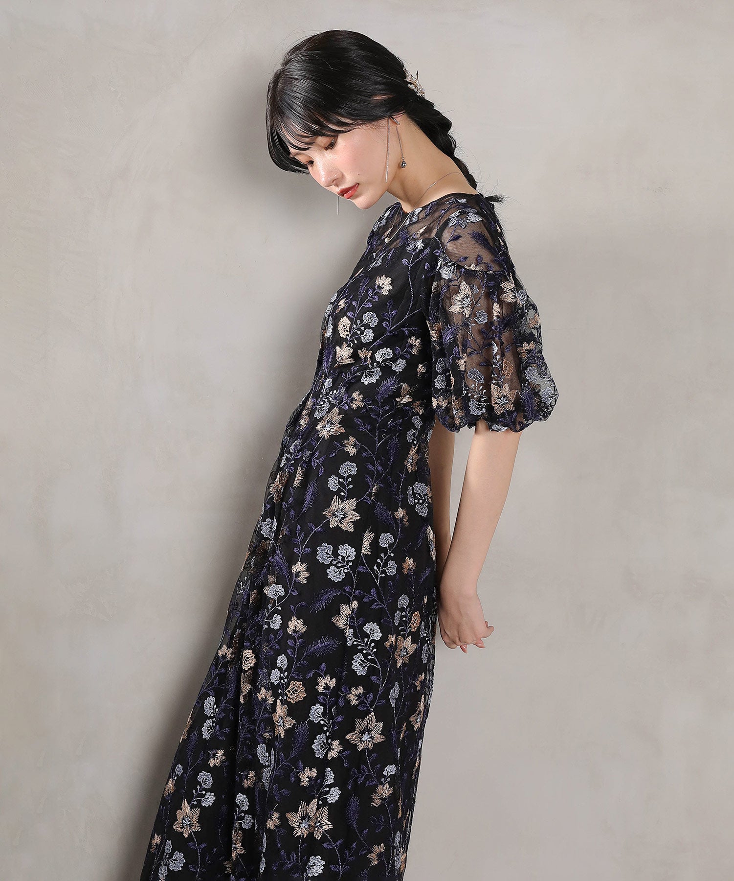 フラワー刺繍 パーティー ドレス 結婚式 お呼ばれ オケージョン