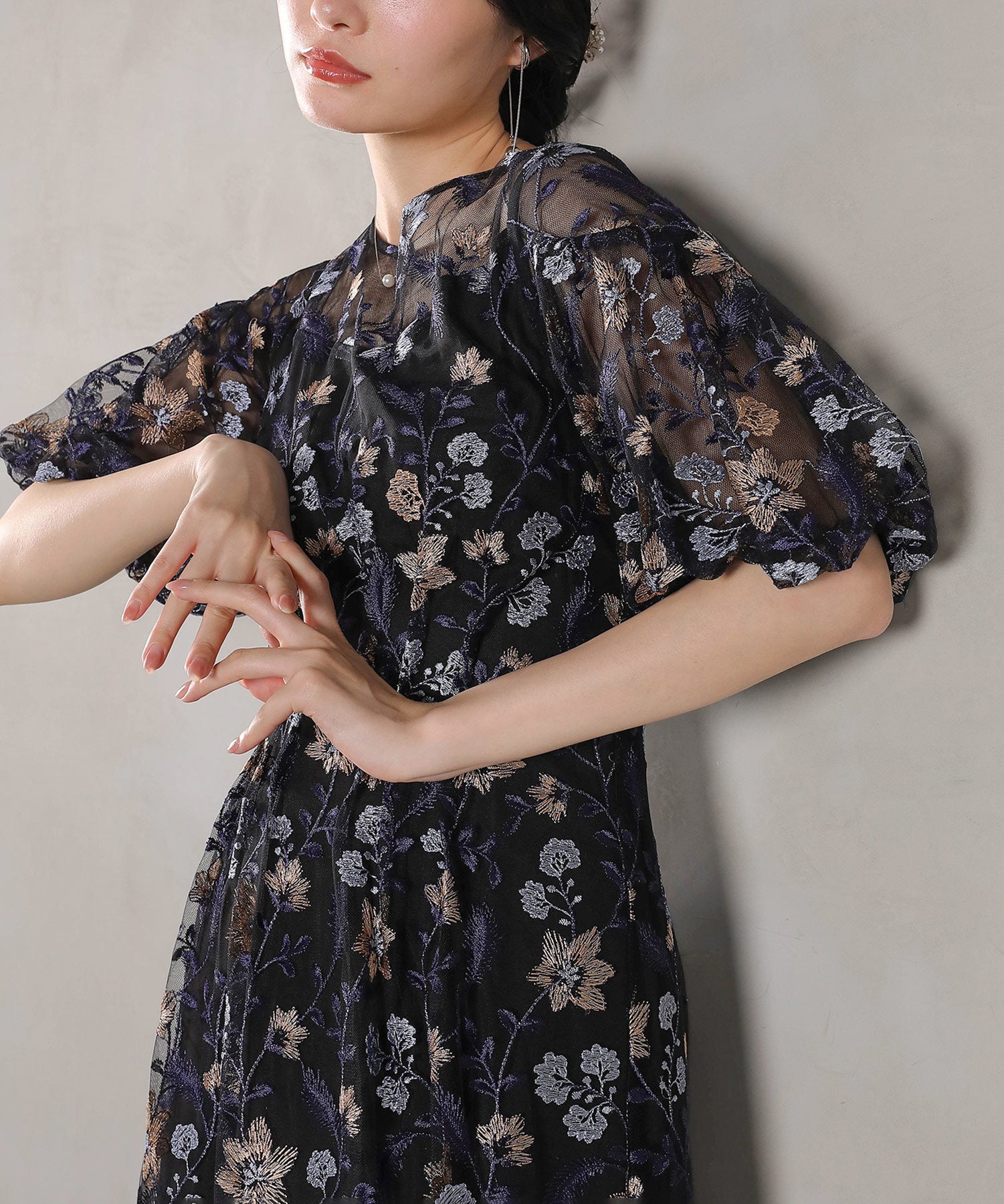 フラワー刺繍 パーティー ドレス 結婚式 お呼ばれ オケージョン