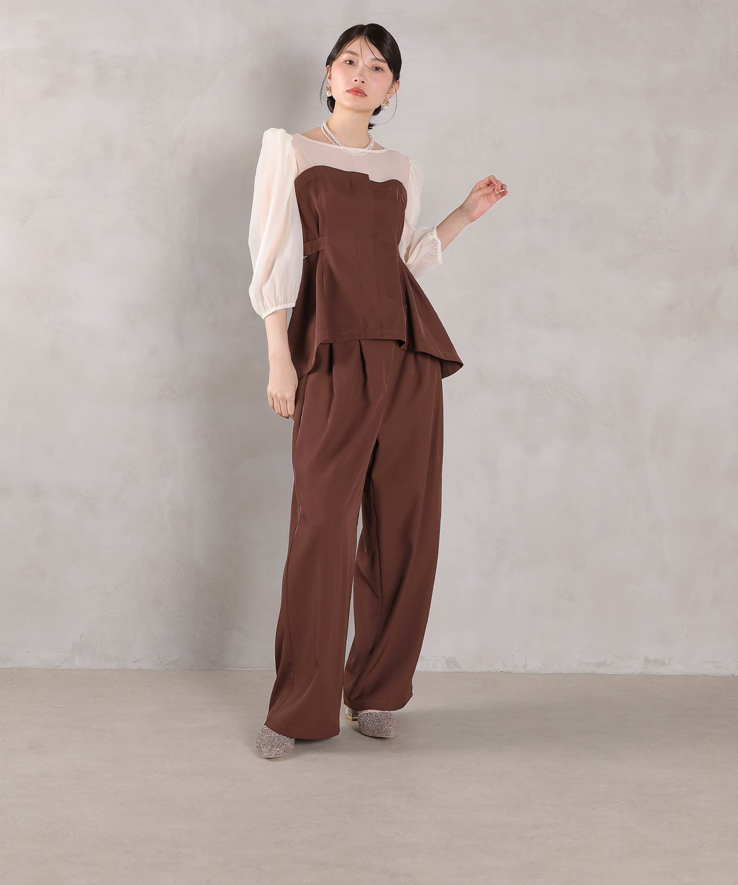 ビスチェペプラムトップス パンツ セットアップ ドレス