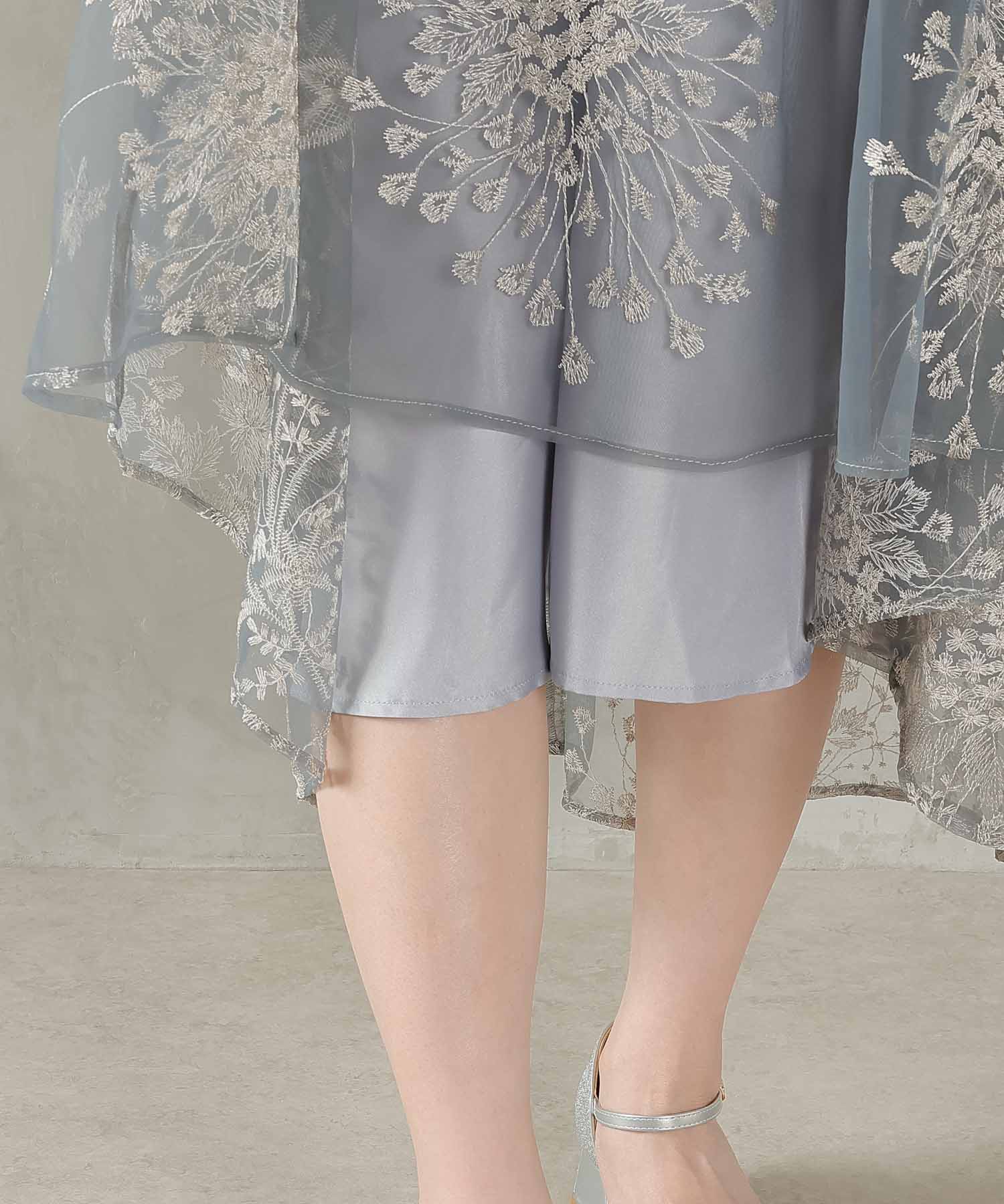 シック フラワー刺繍 ラダーレース フレア パーティー ドレス 結婚式 お呼ばれ オケージョン