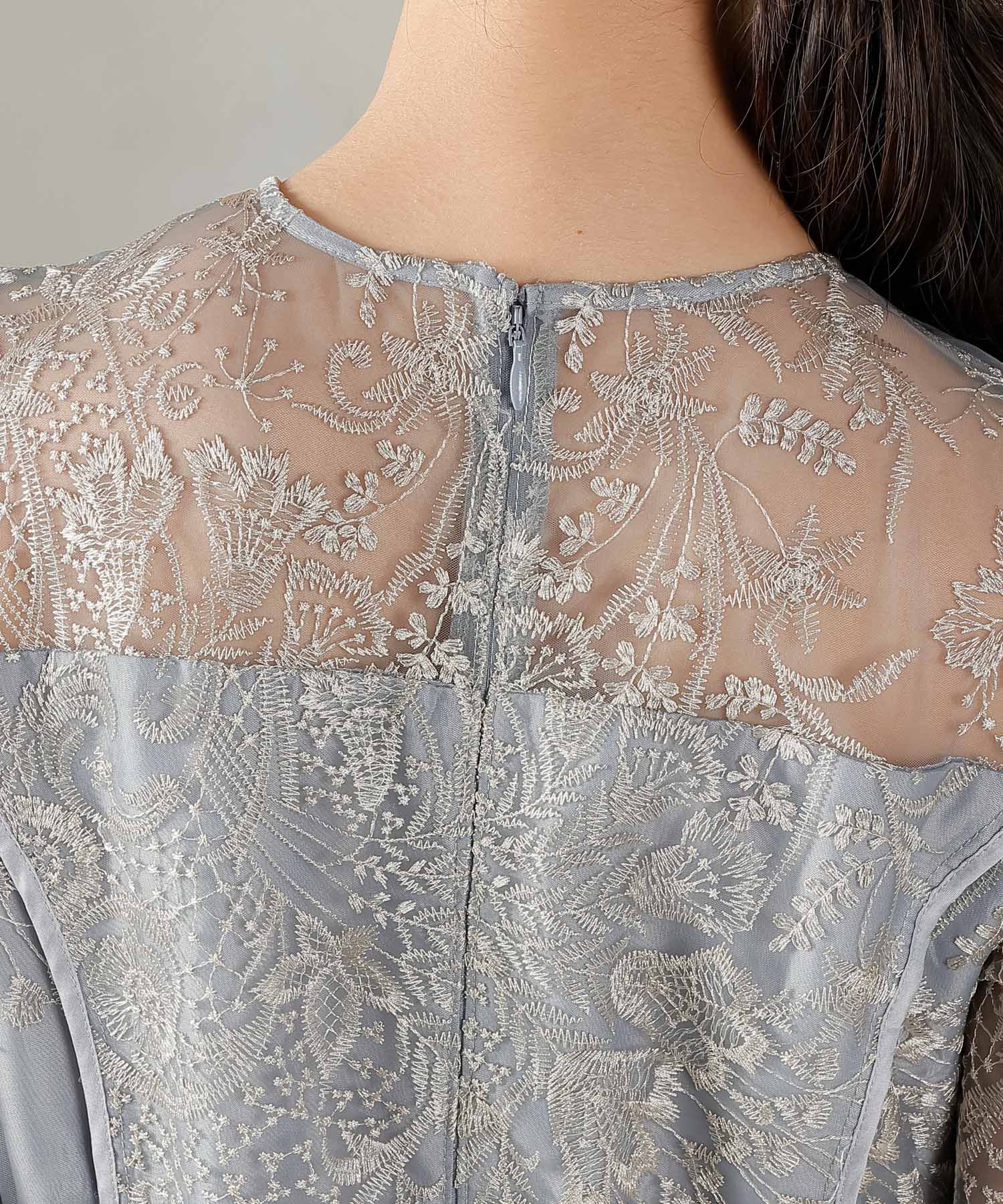 シック フラワー刺繍 ラダーレース フレア パーティー ドレス 結婚式 お呼ばれ オケージョン