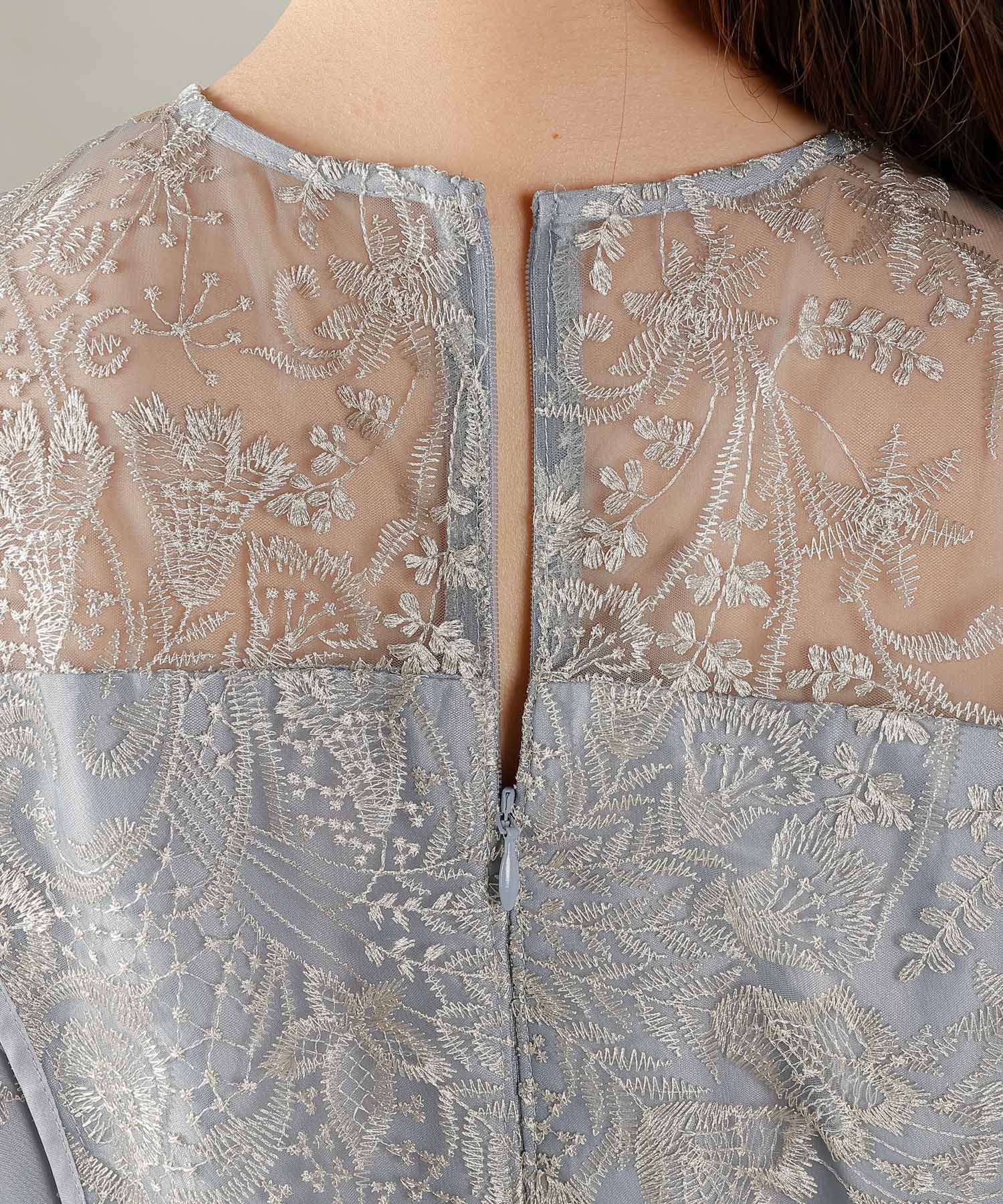 シック フラワー刺繍 ラダーレース フレア パーティー ドレス 結婚式 お呼ばれ オケージョン