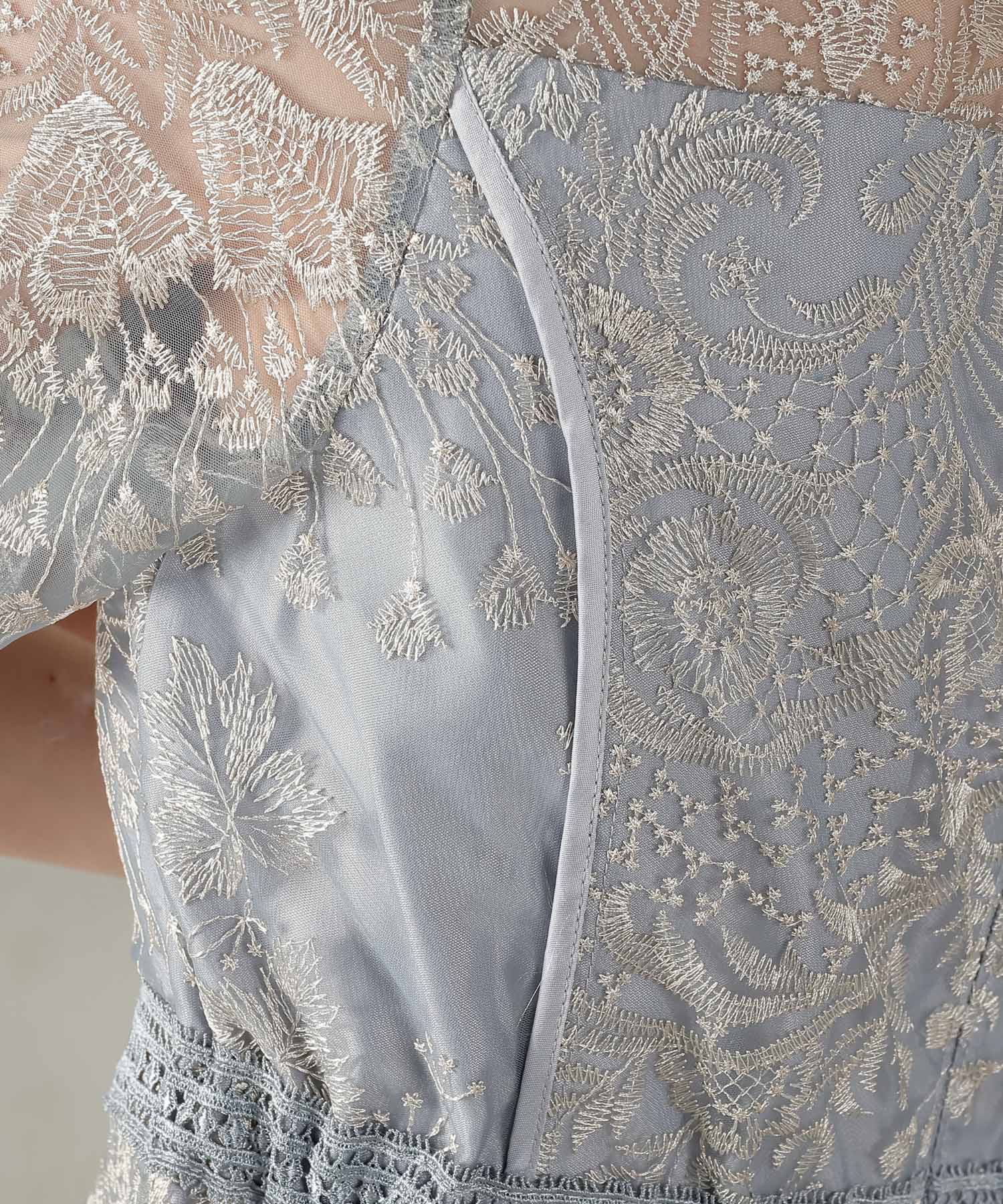 シック フラワー刺繍 ラダーレース フレア パーティー ドレス 結婚式 お呼ばれ オケージョン