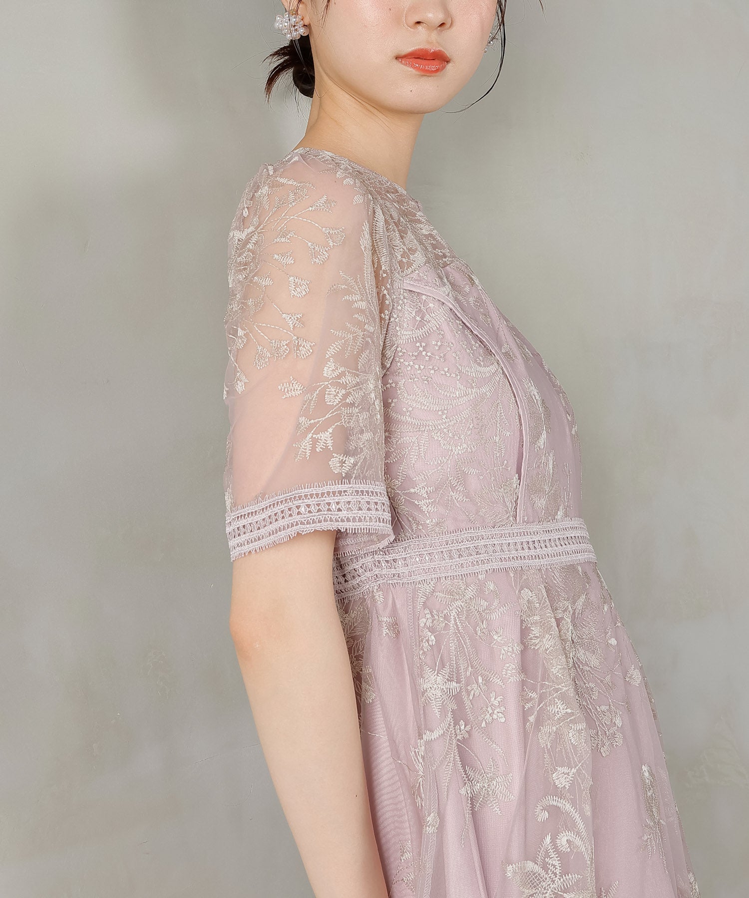 シック フラワー刺繍 ラダーレース フレア パーティー ドレス 結婚式 お呼ばれ オケージョン