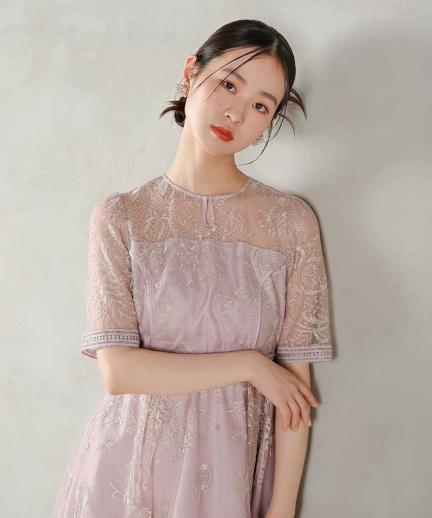 シック フラワー刺繍 ラダーレース フレア パーティー ドレス 結婚式 お呼ばれ オケージョン