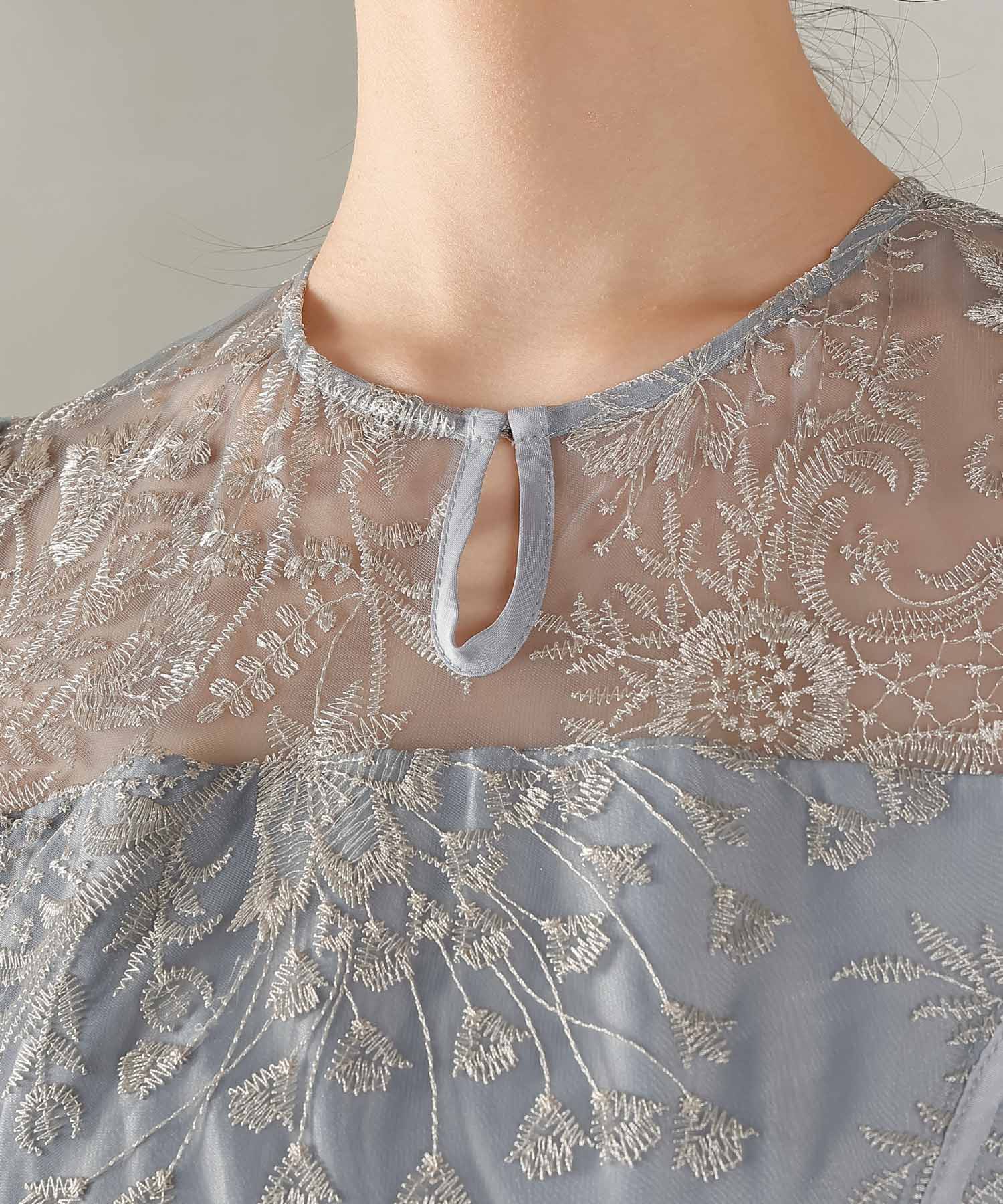 シック フラワー刺繍 ラダーレース フレア パーティー ドレス 結婚式 お呼ばれ オケージョン
