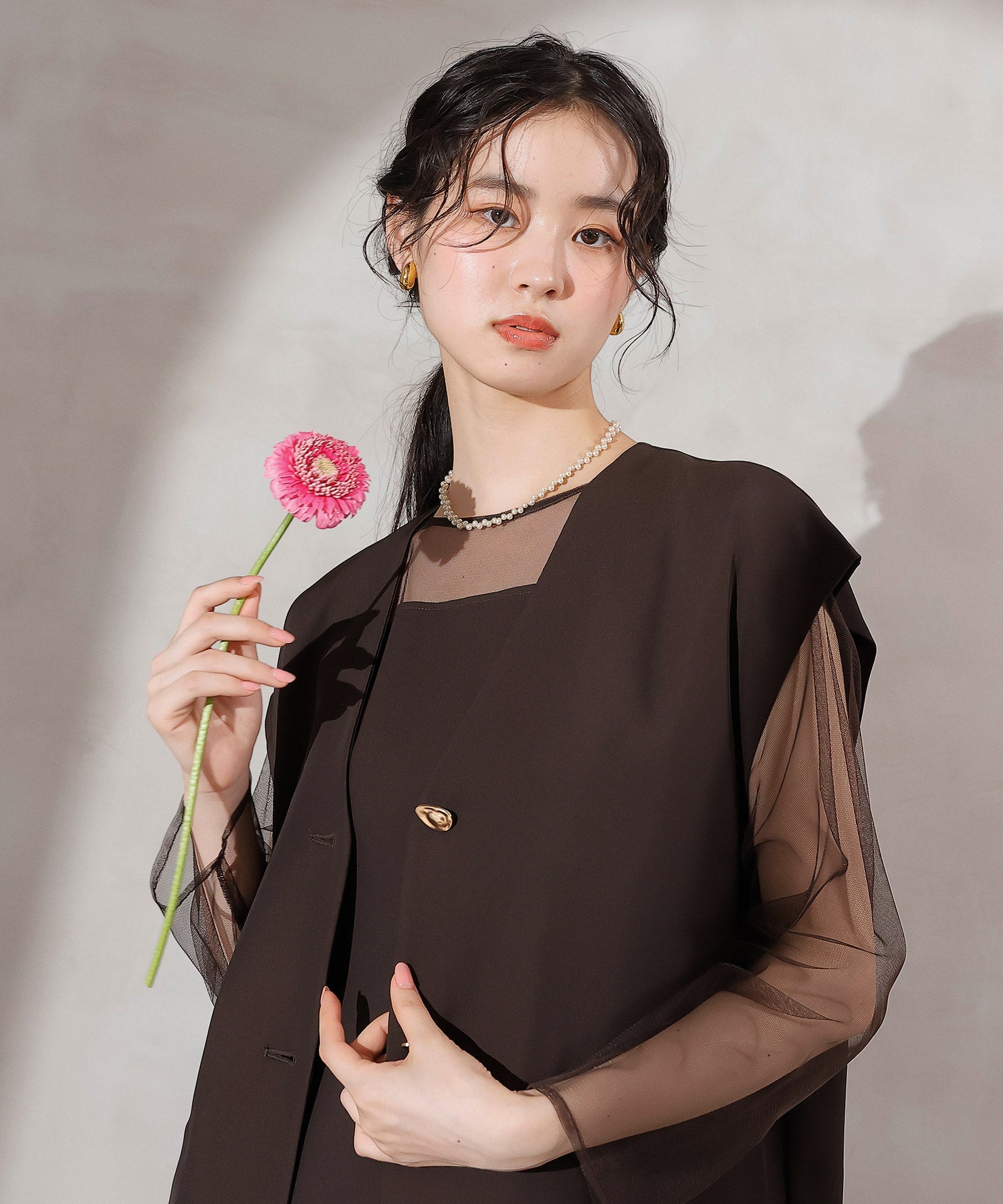 ジレ×レース フリルワンピース 2点セット パーティー ドレス
