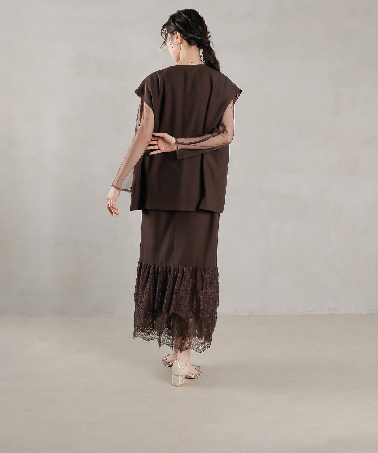 ジレ×レース フリルワンピース 2点セット パーティー ドレス