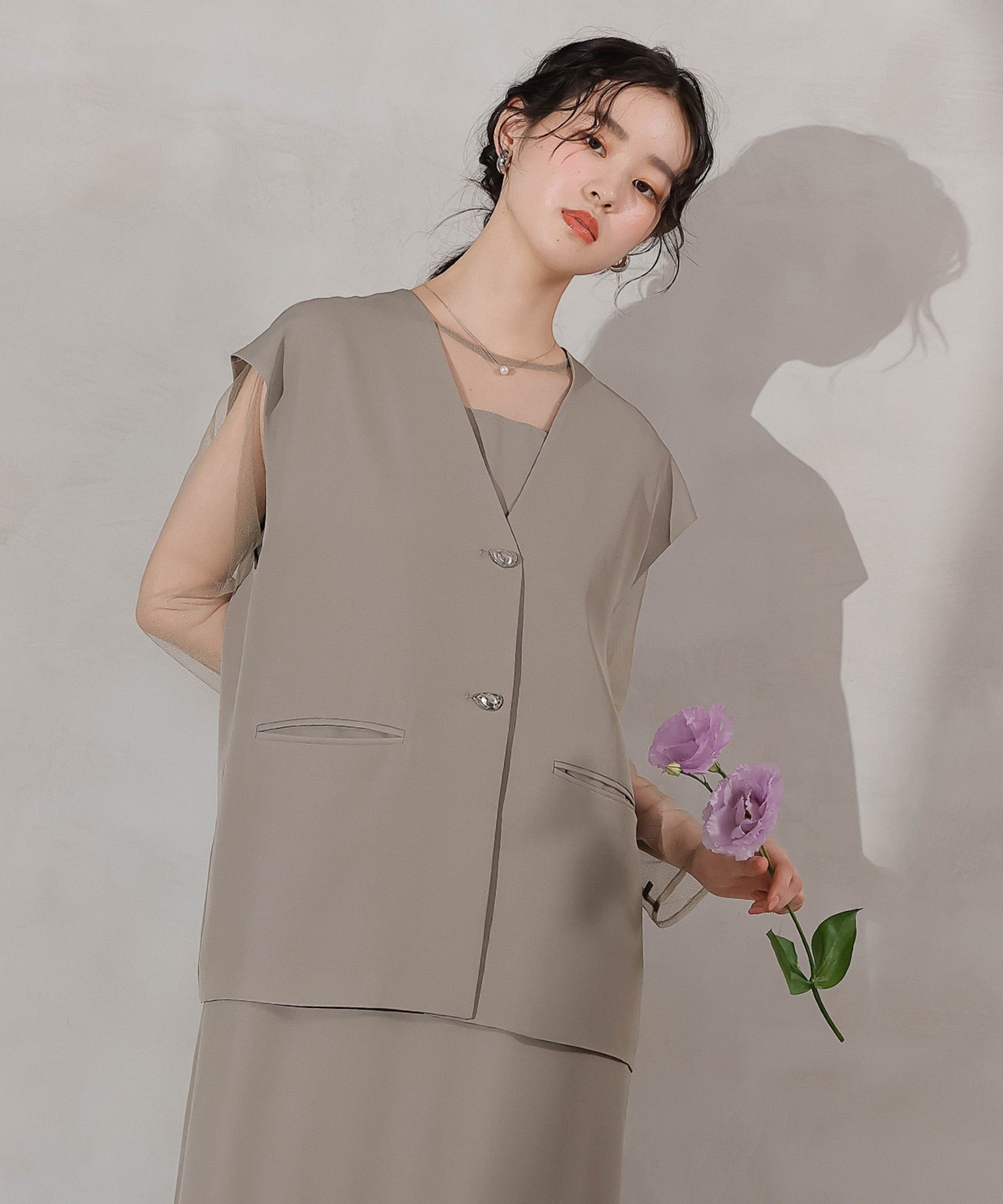 ジレ×レース フリルワンピース 2点セット パーティー ドレス