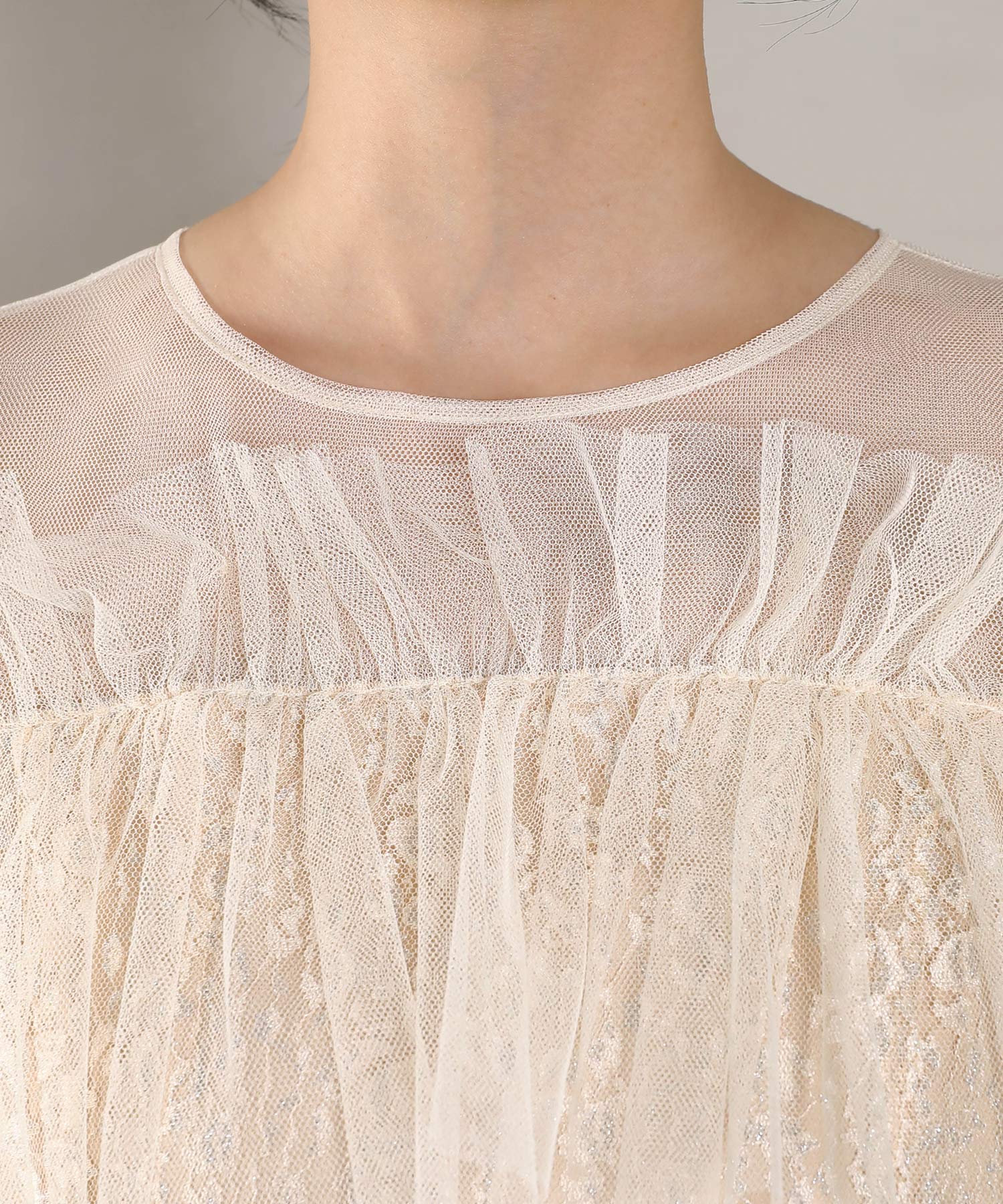 ラメチュールレース フリル Aライン ワンピースドレス