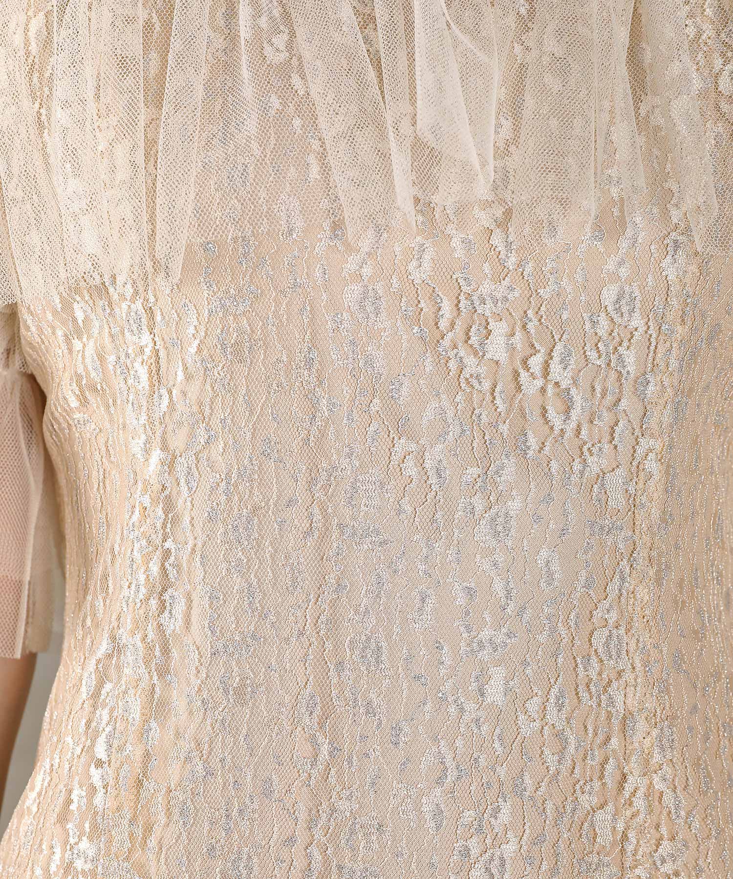 ラメチュールレース フリル Aライン ワンピースドレス