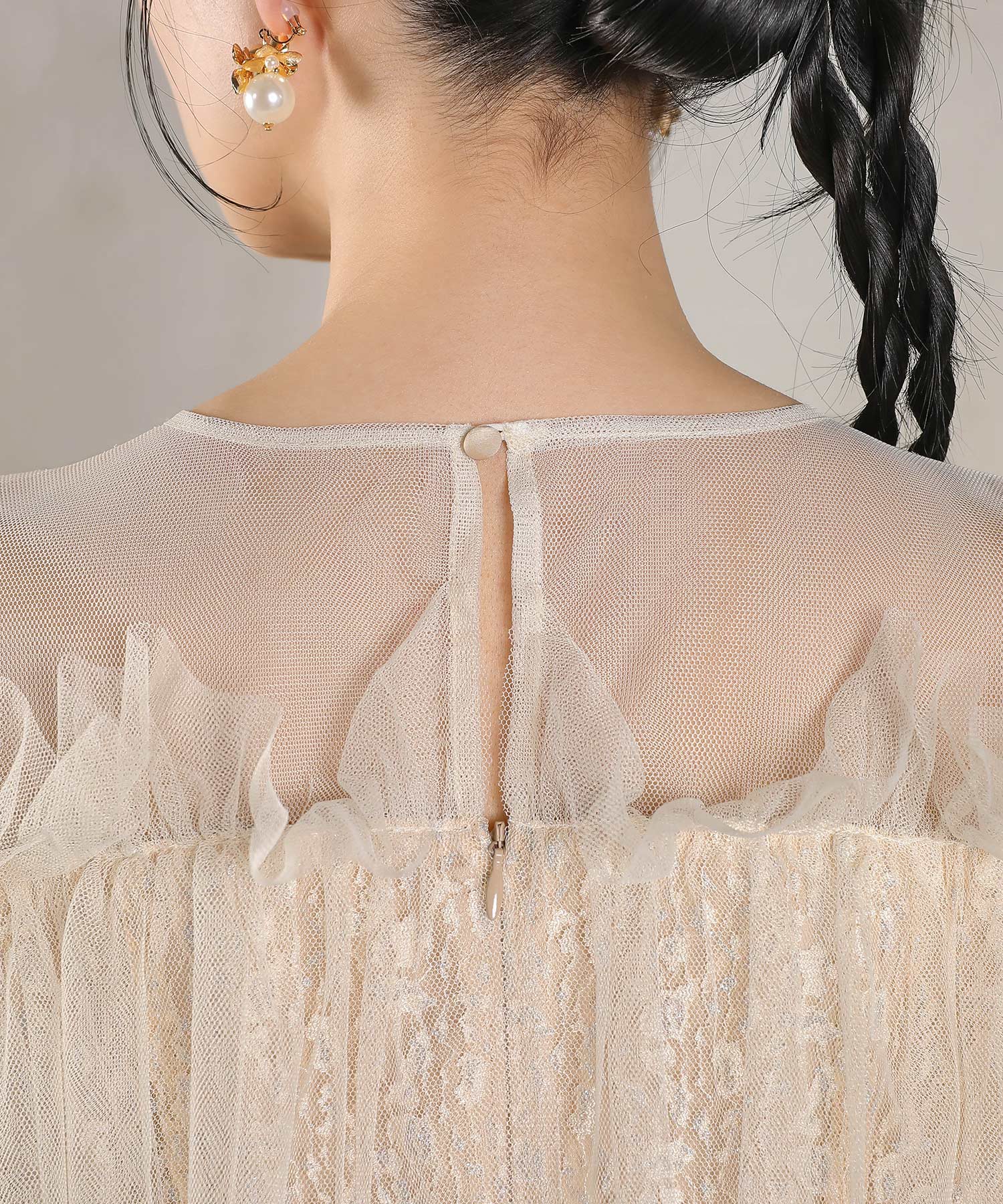 ラメチュールレース フリル Aライン ワンピースドレス