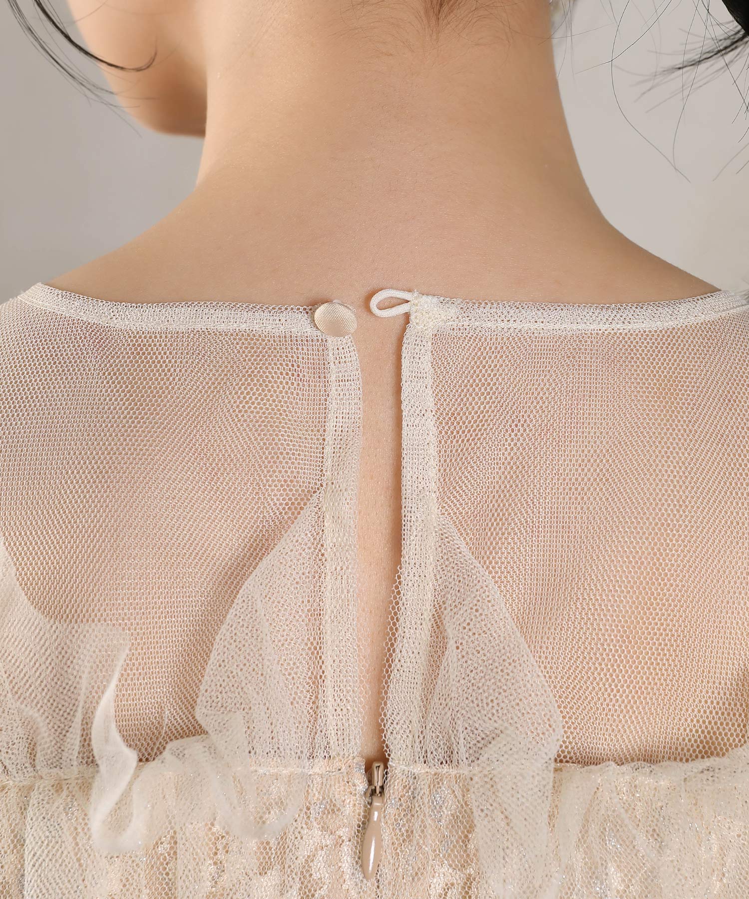 ラメチュールレース フリル Aライン ワンピースドレス