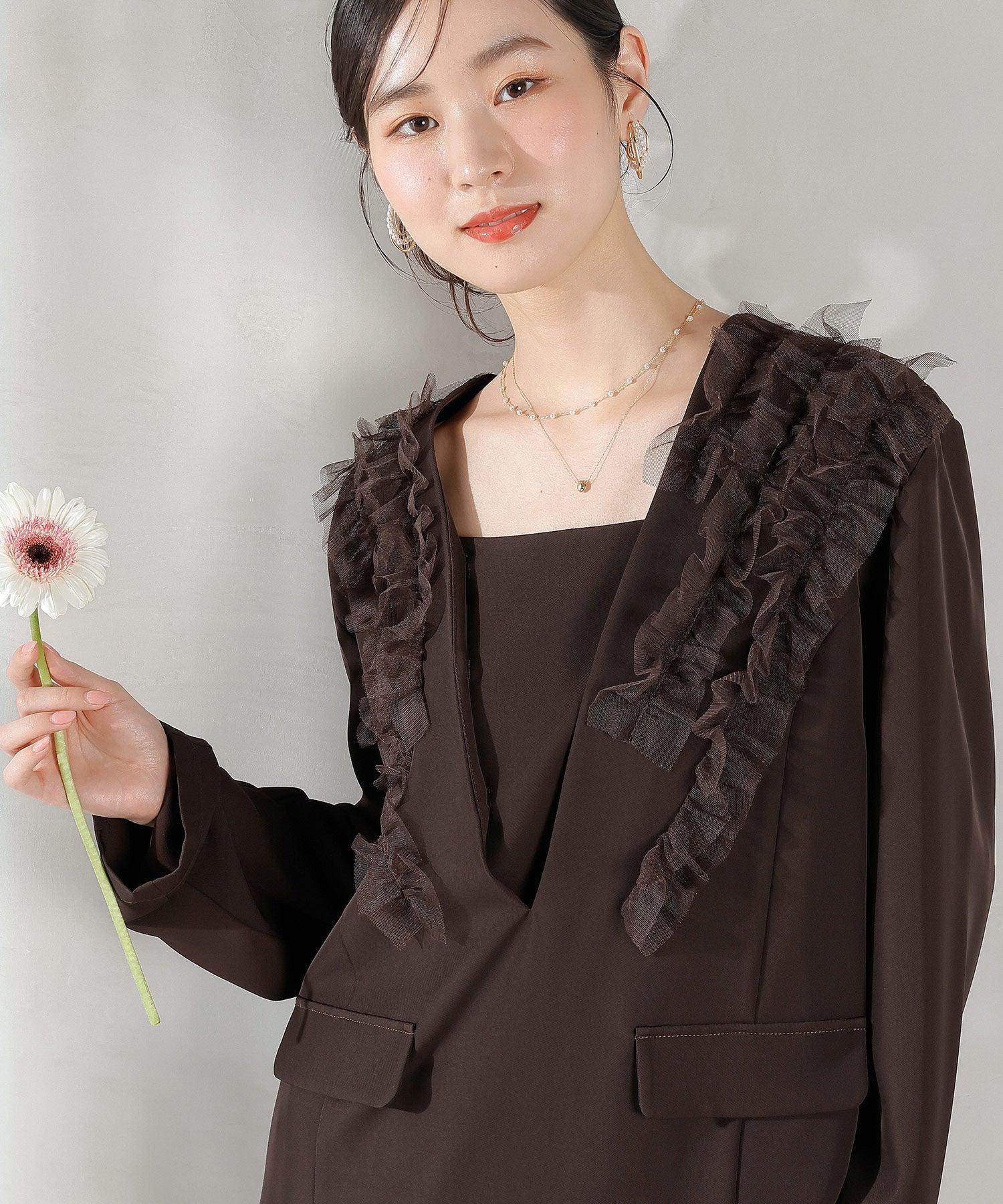 チュールフリル ジャケット ワイドパンツ 2点セット