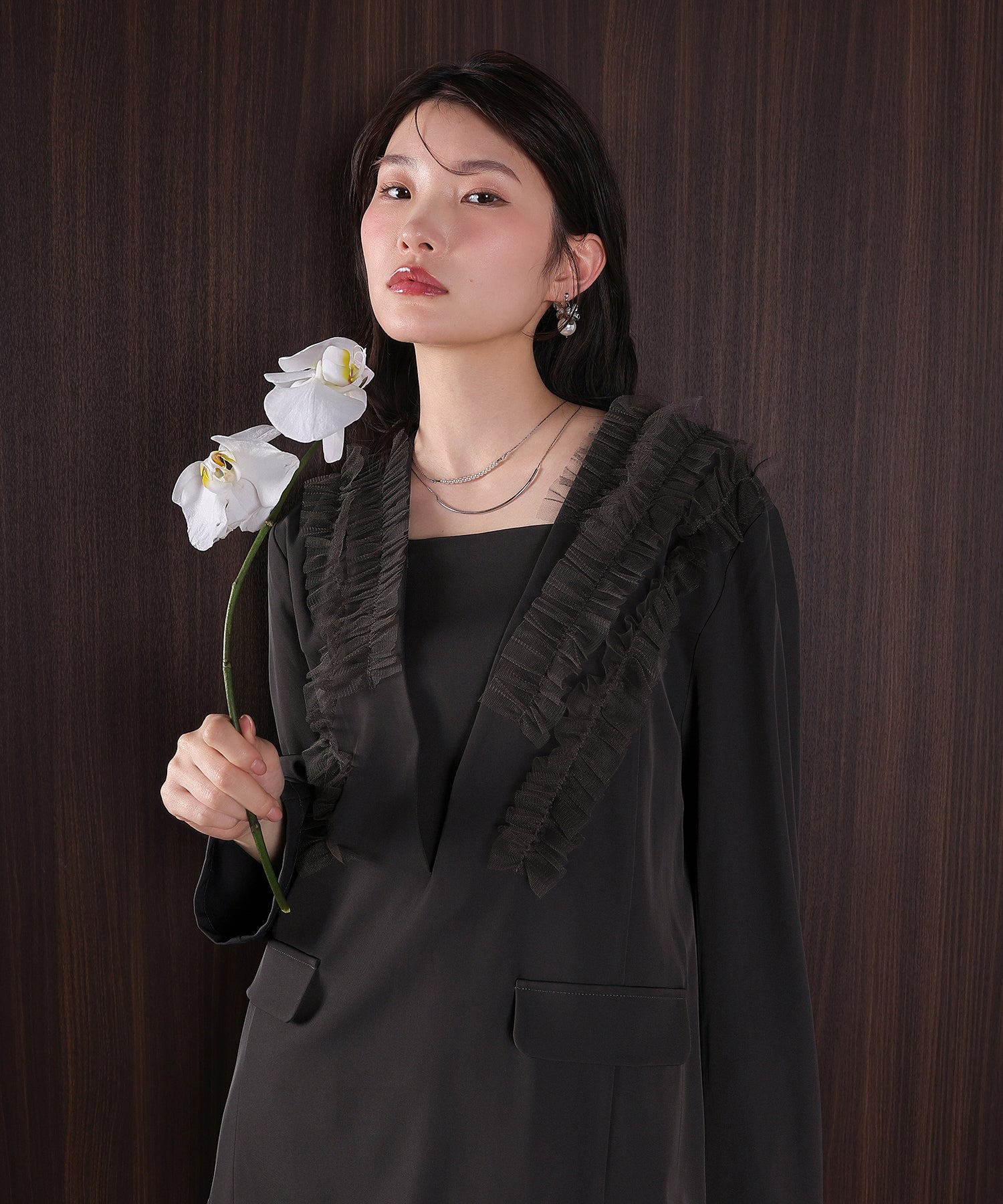 チュールフリル ジャケット ワイドパンツ 2点セット