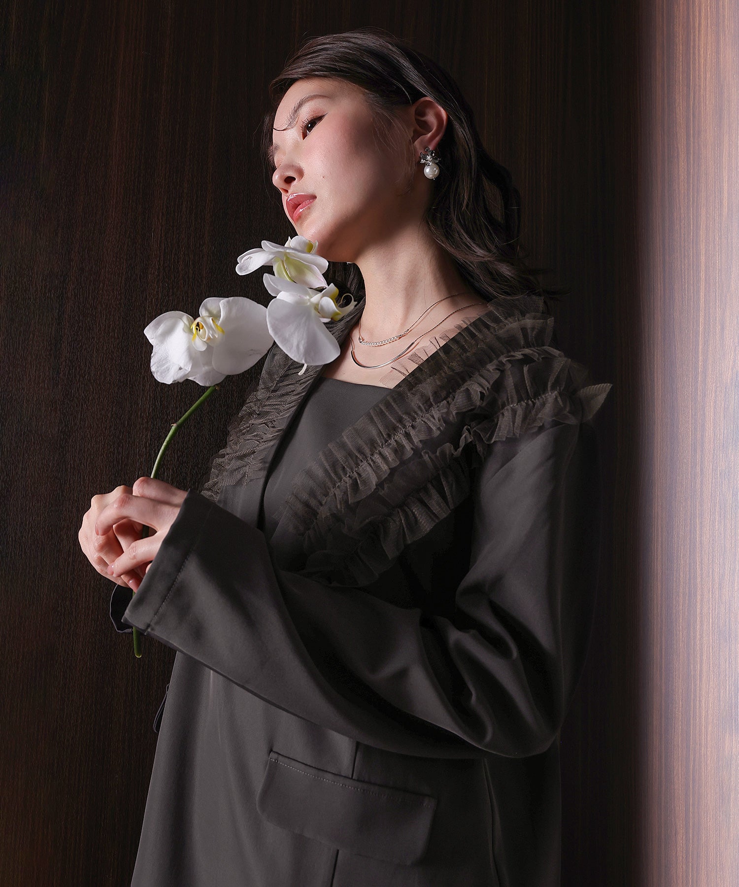 チュールフリル ジャケット ワイドパンツ 2点セット