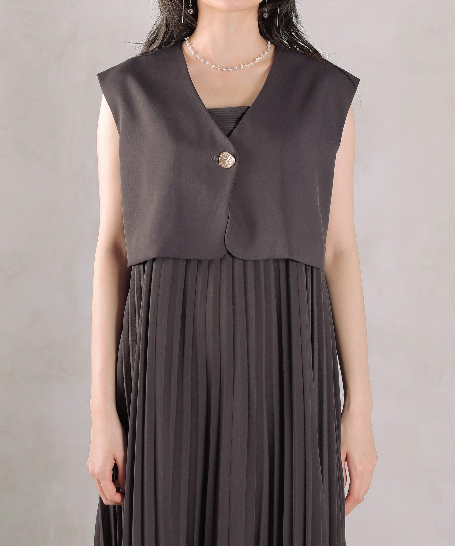 プリ―ツ Aライン ワンピース ジレ ジャケット 2点セット