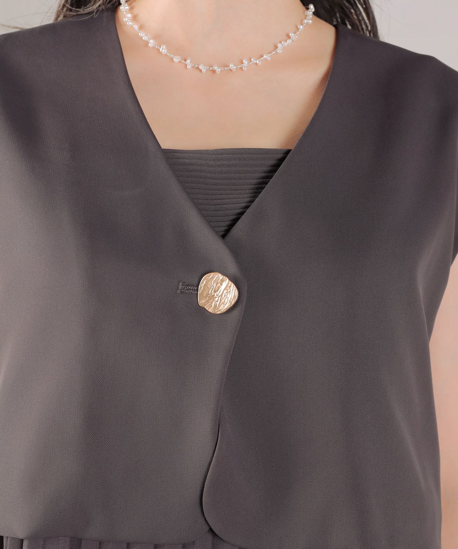 プリ―ツ Aライン ワンピース ジレ ジャケット 2点セット