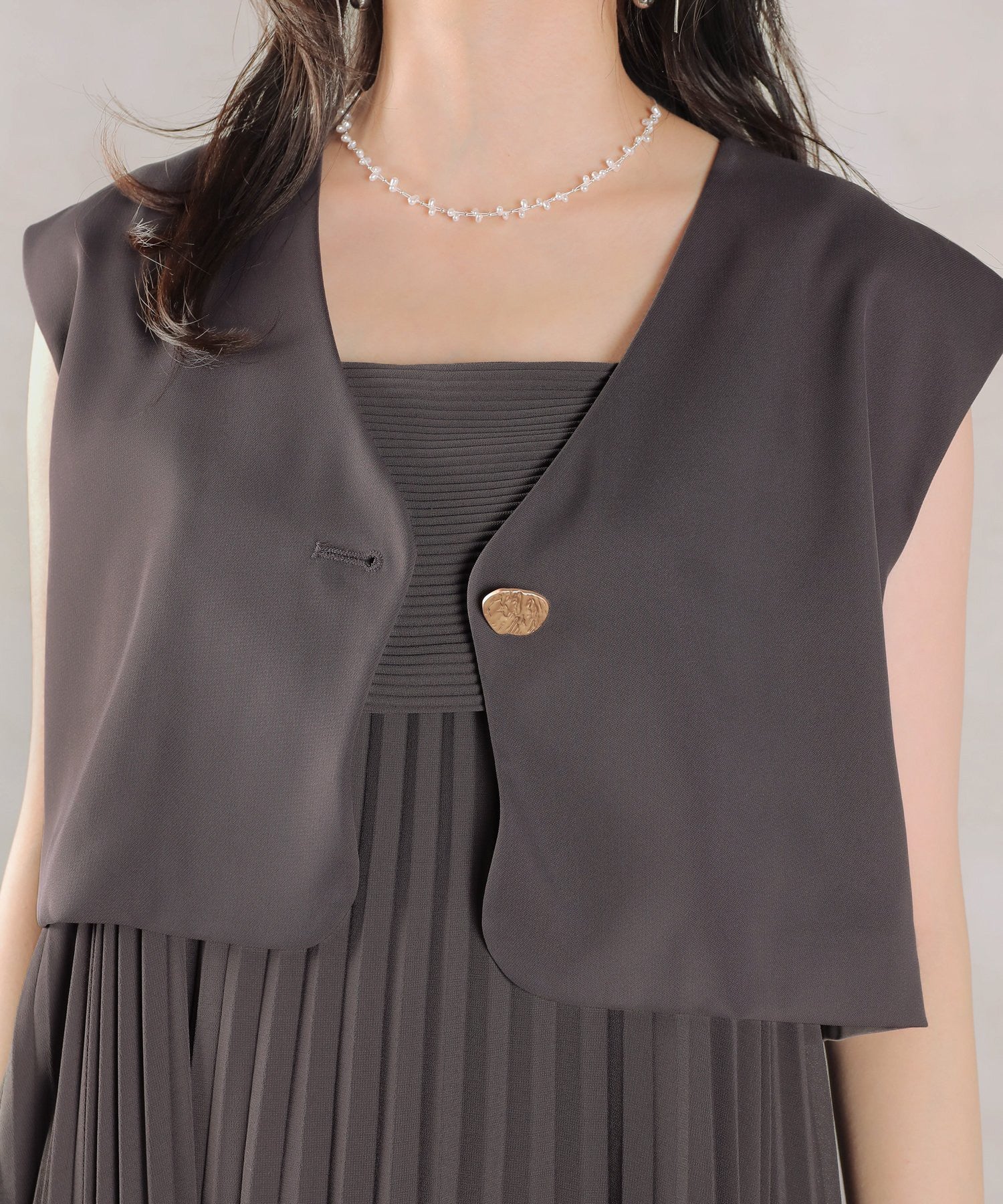 プリ―ツ Aライン ワンピース ジレ ジャケット 2点セット