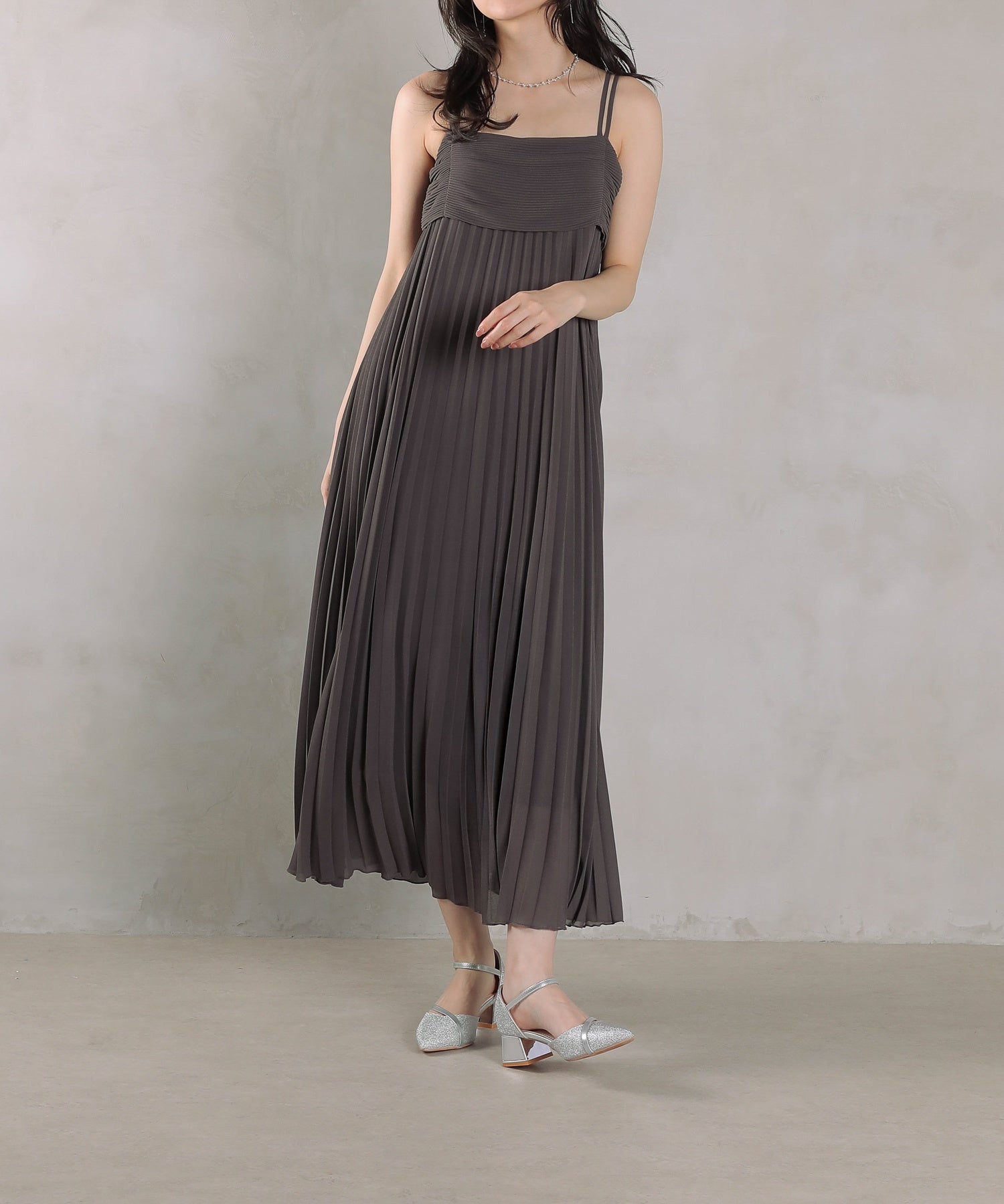 プリ―ツ Aライン ワンピース ジレ ジャケット 2点セット