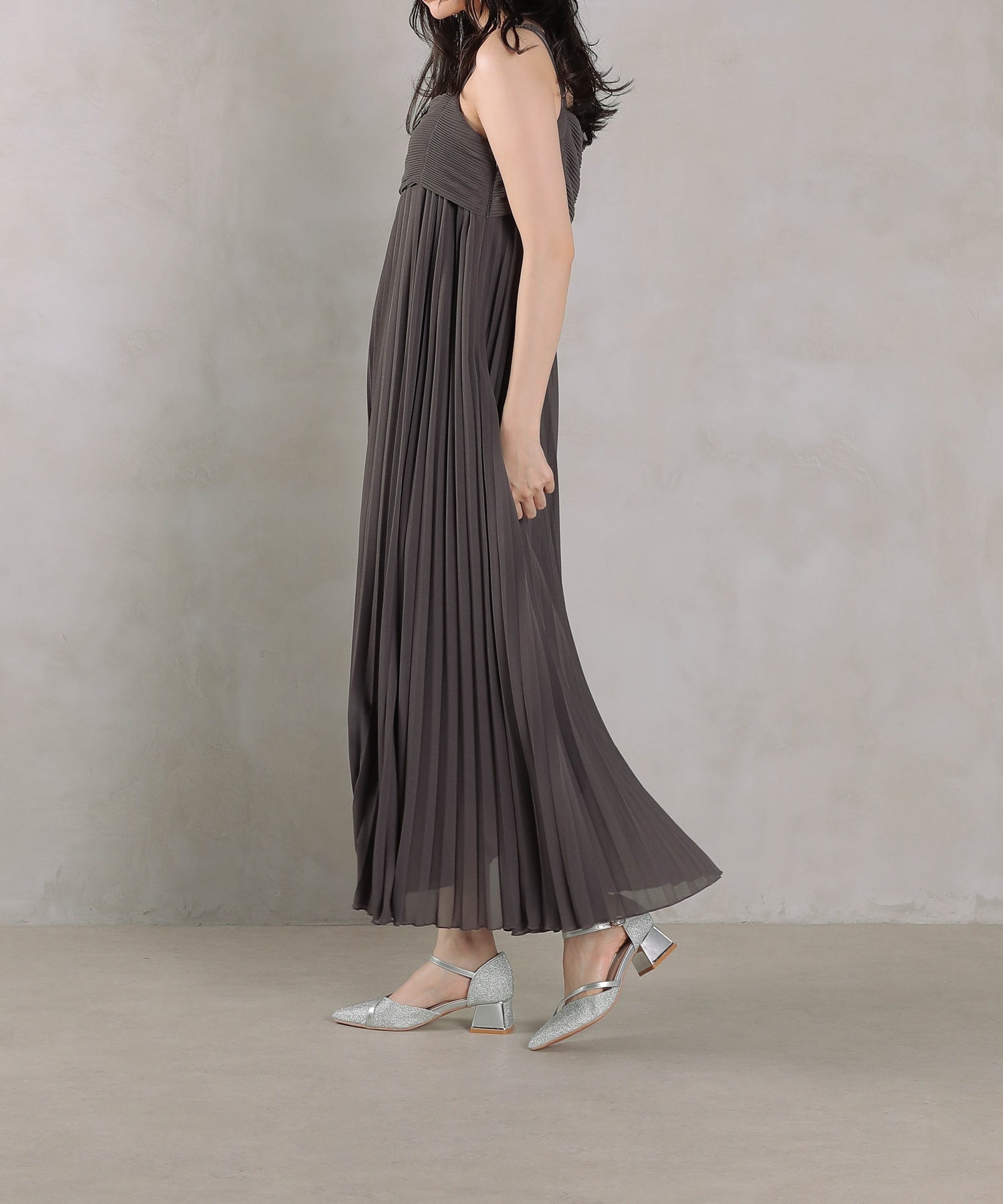 プリ―ツ Aライン ワンピース ジレ ジャケット 2点セット