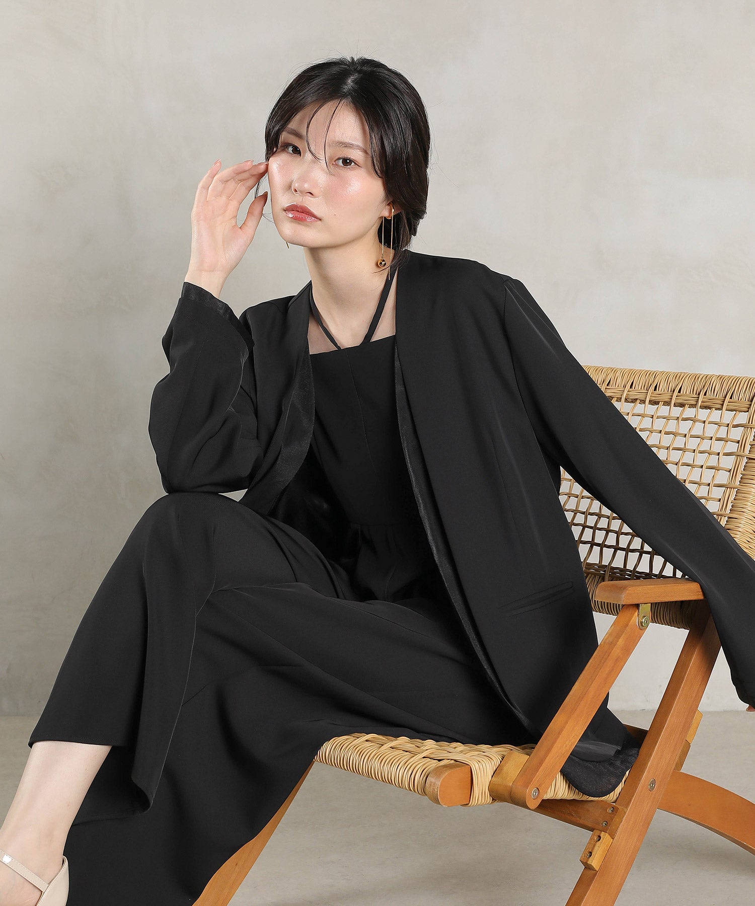 フロントシアージャケット ワイドパンツ オールインワン セットアップ