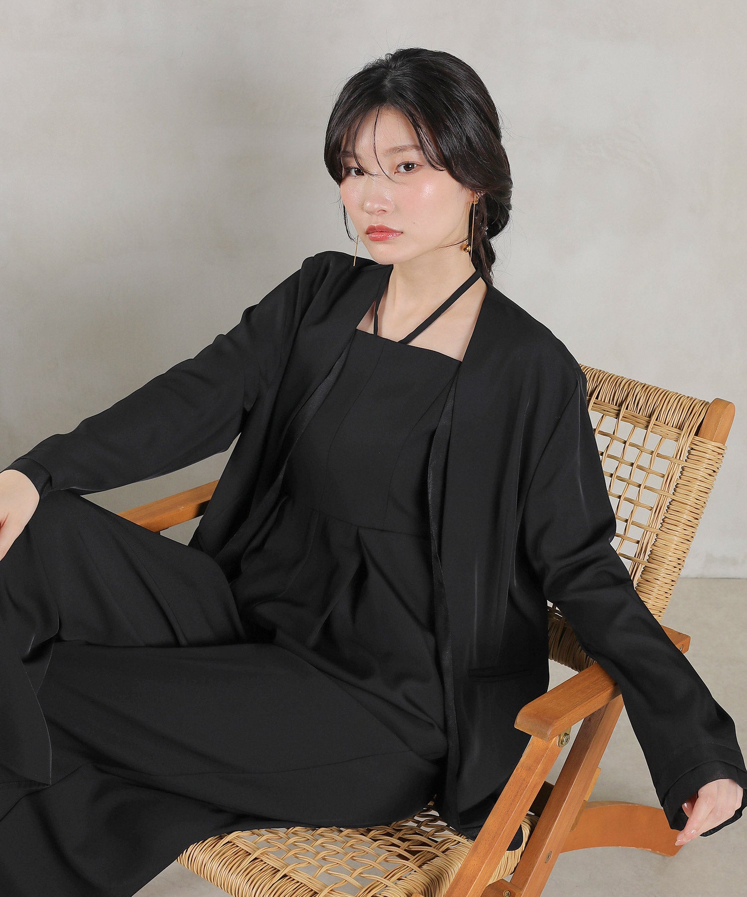 フロントシアージャケット ワイドパンツ オールインワン セットアップ