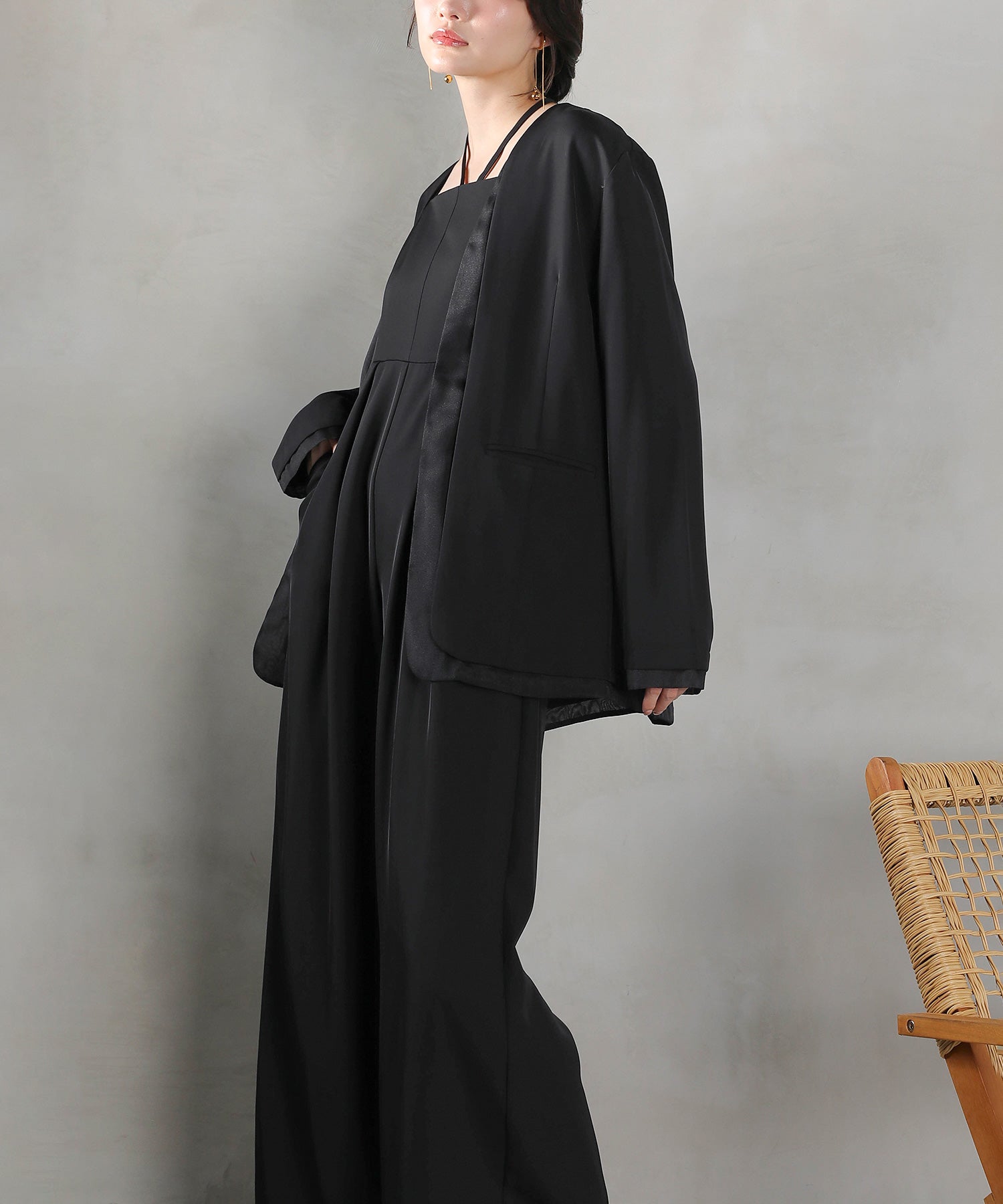 フロントシアージャケット ワイドパンツ オールインワン セットアップ